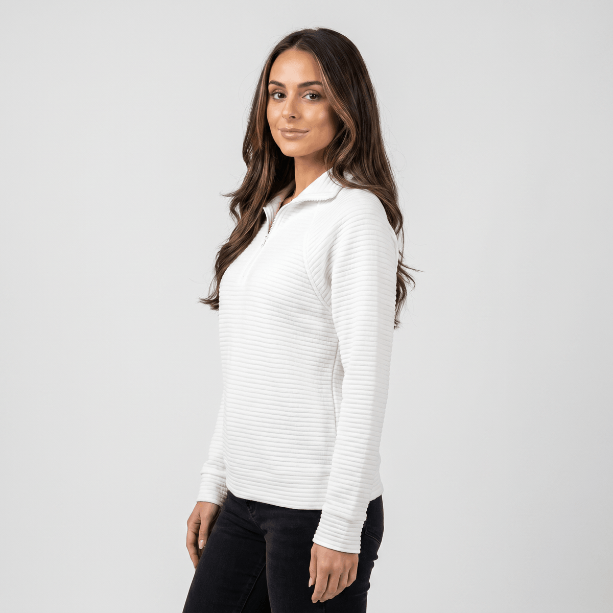 Vivienne Ribbed Knit Sweater – Quarter-Zip Stand Collar Pullover