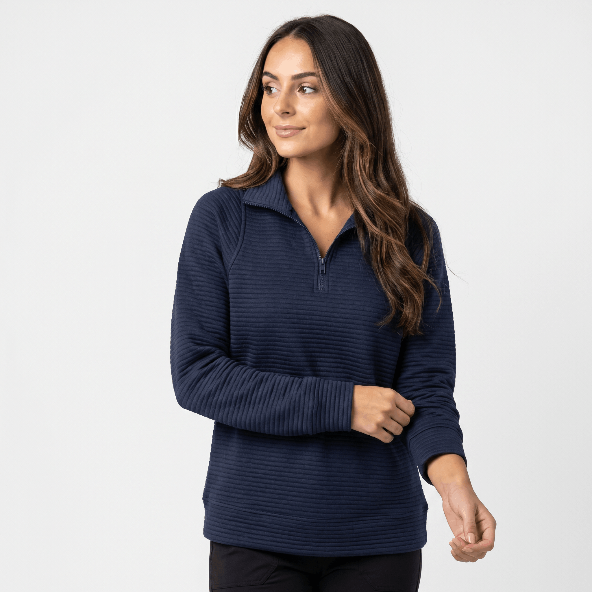 Vivienne Ribbed Knit Sweater – Quarter-Zip Stand Collar Pullover