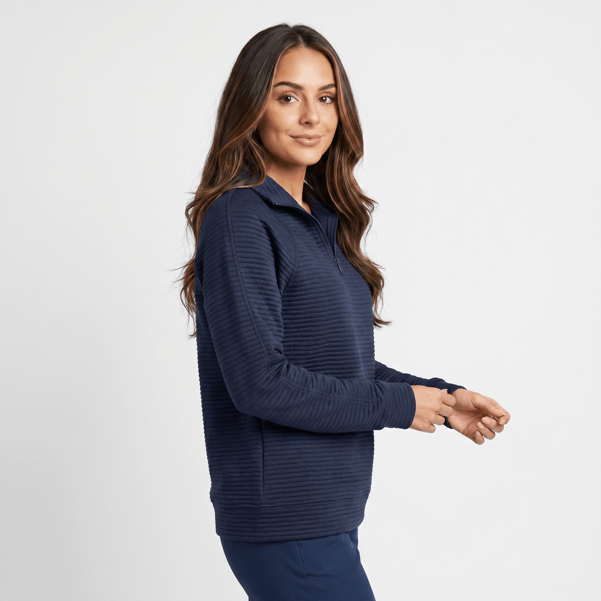 Vivienne Ribbed Knit Sweater – Quarter-Zip Stand Collar Pullover