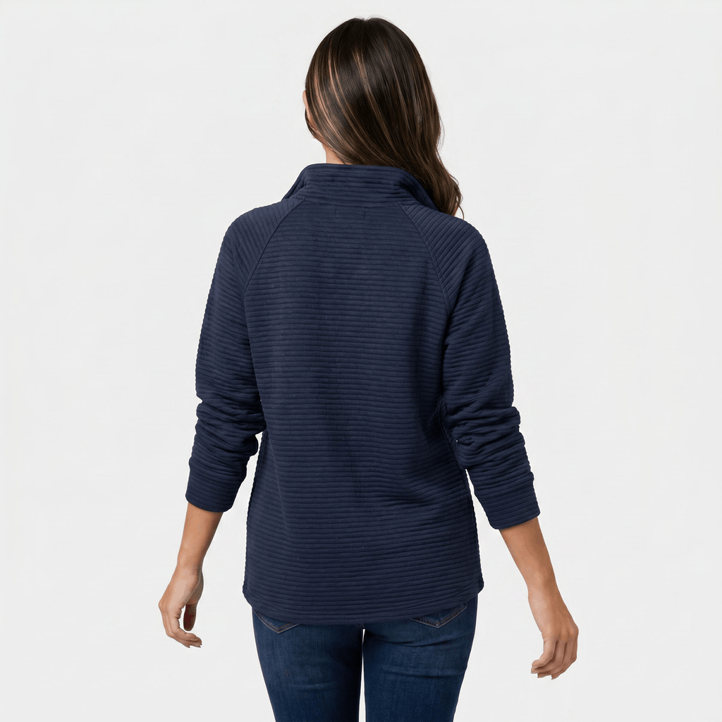Vivienne Ribbed Knit Sweater – Quarter-Zip Stand Collar Pullover