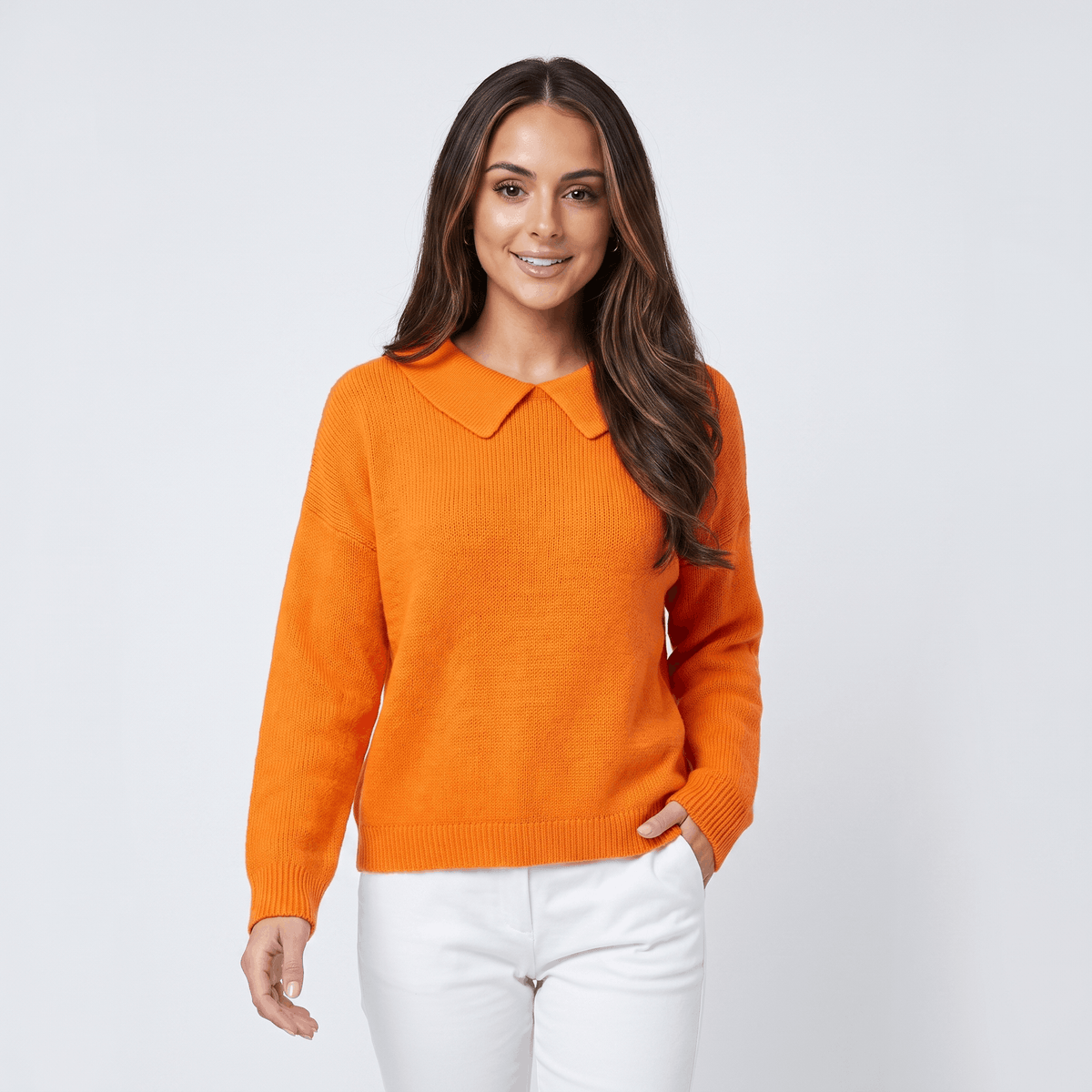 Odette Collared Knit Sweater – Soft Relaxed Pullover Top