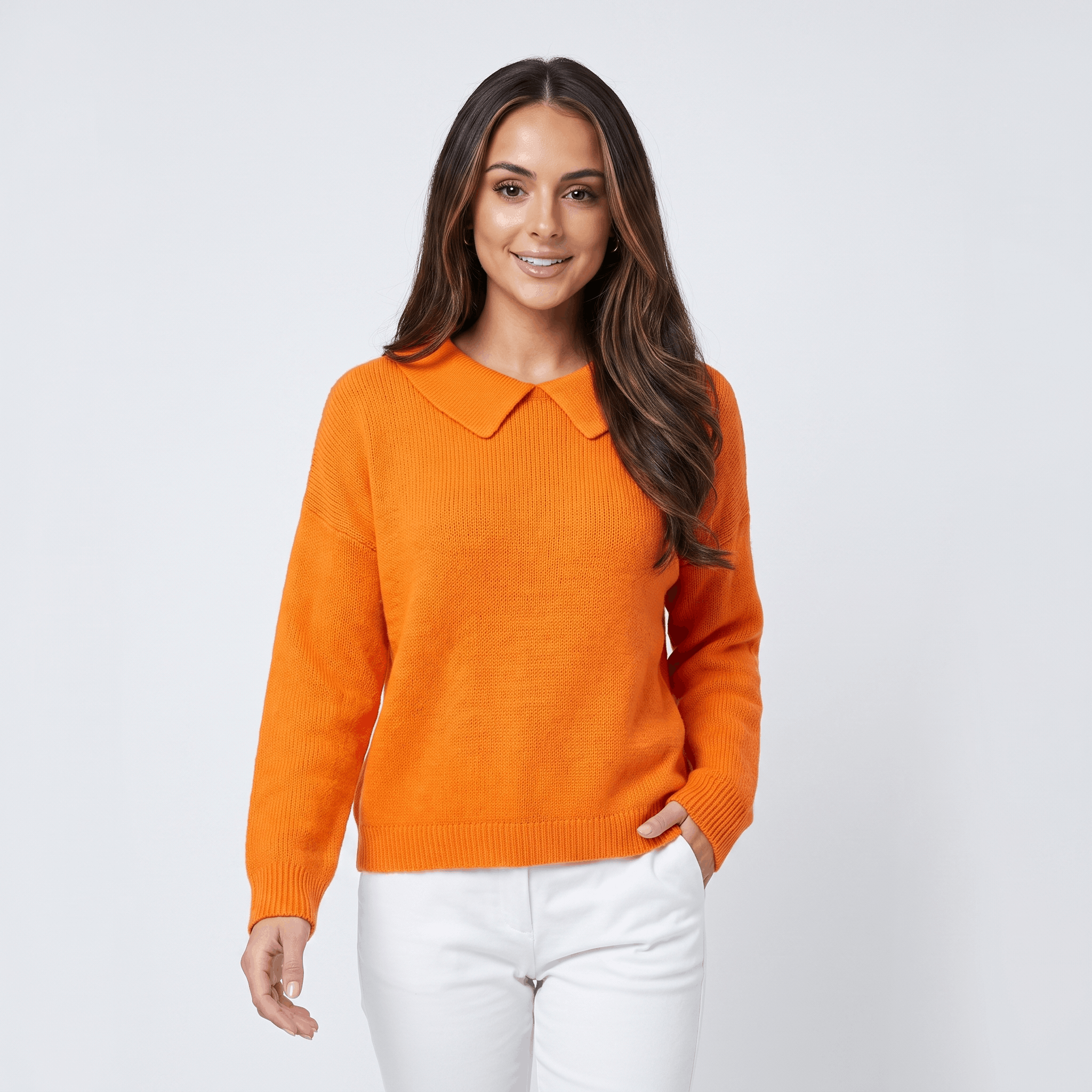 Odette Collared Knit Sweater – Soft Relaxed Pullover Top