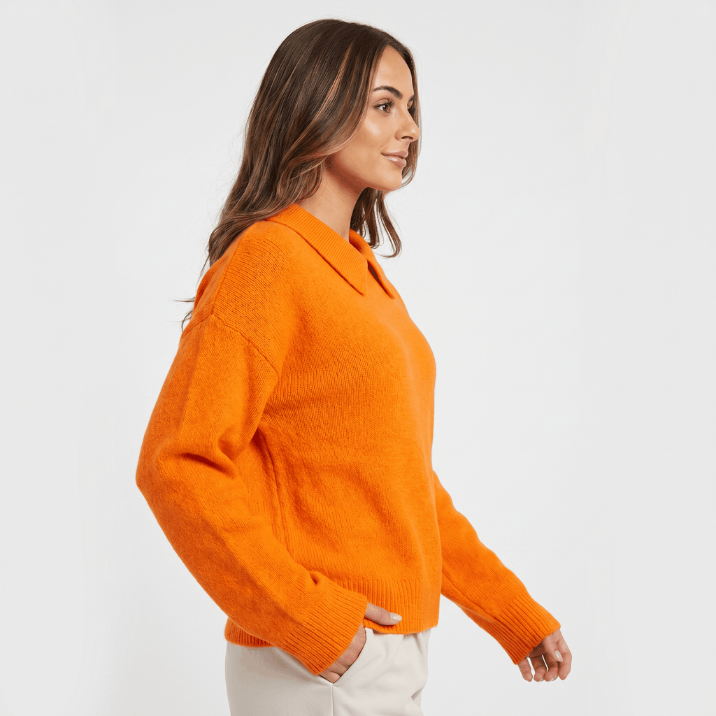Odette Collared Knit Sweater – Soft Relaxed Pullover Top