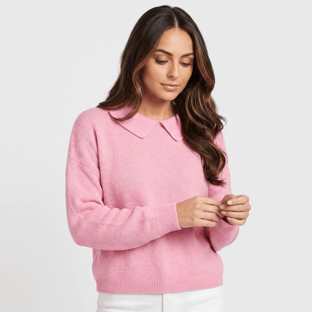 Odette Collared Knit Sweater – Soft Relaxed Pullover Top