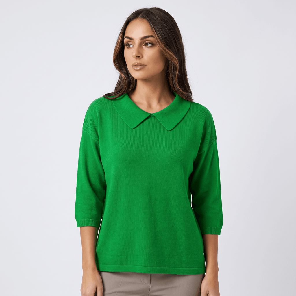 Odette Collared Knit Sweater – Soft Relaxed Pullover Top