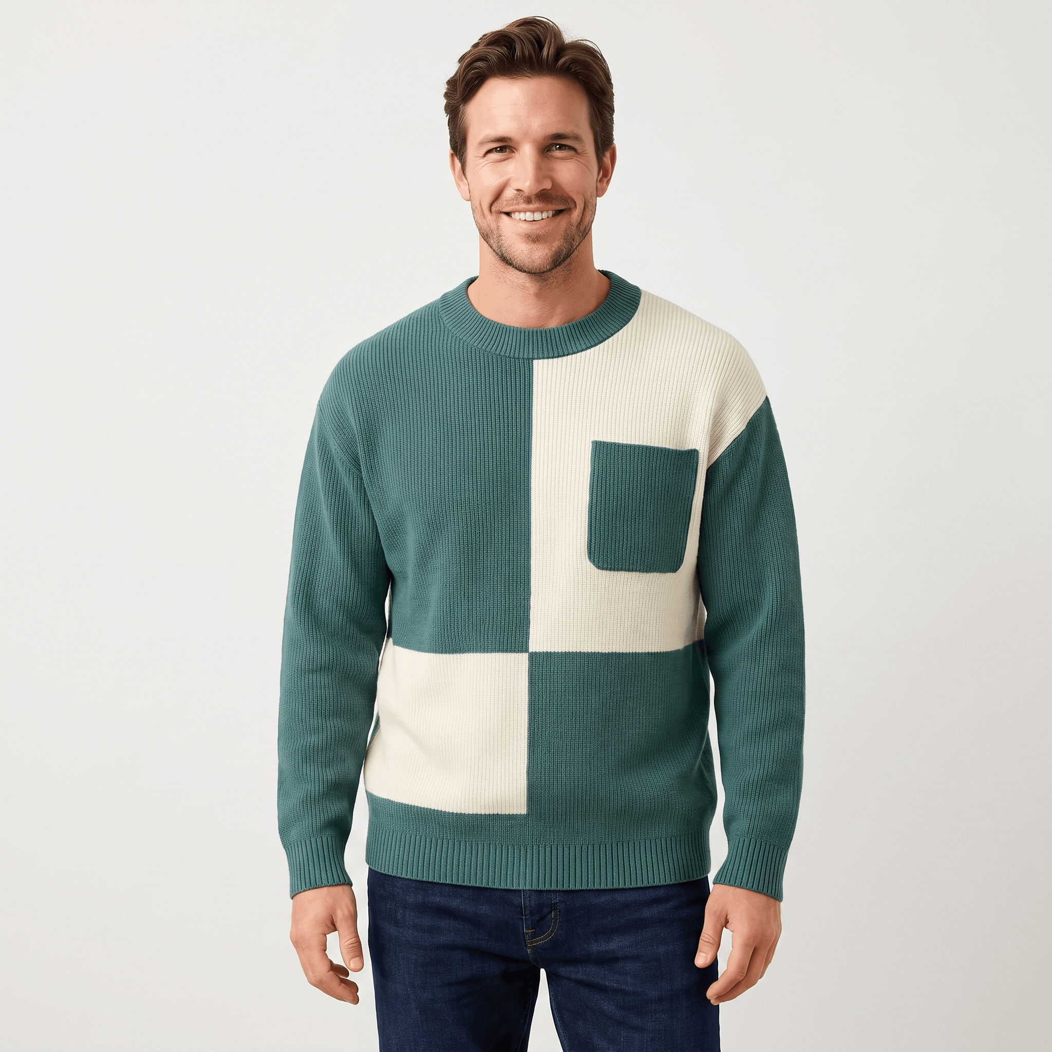 Kenneth Ribbed Knit Sweater – Geometric Color Block Pullover