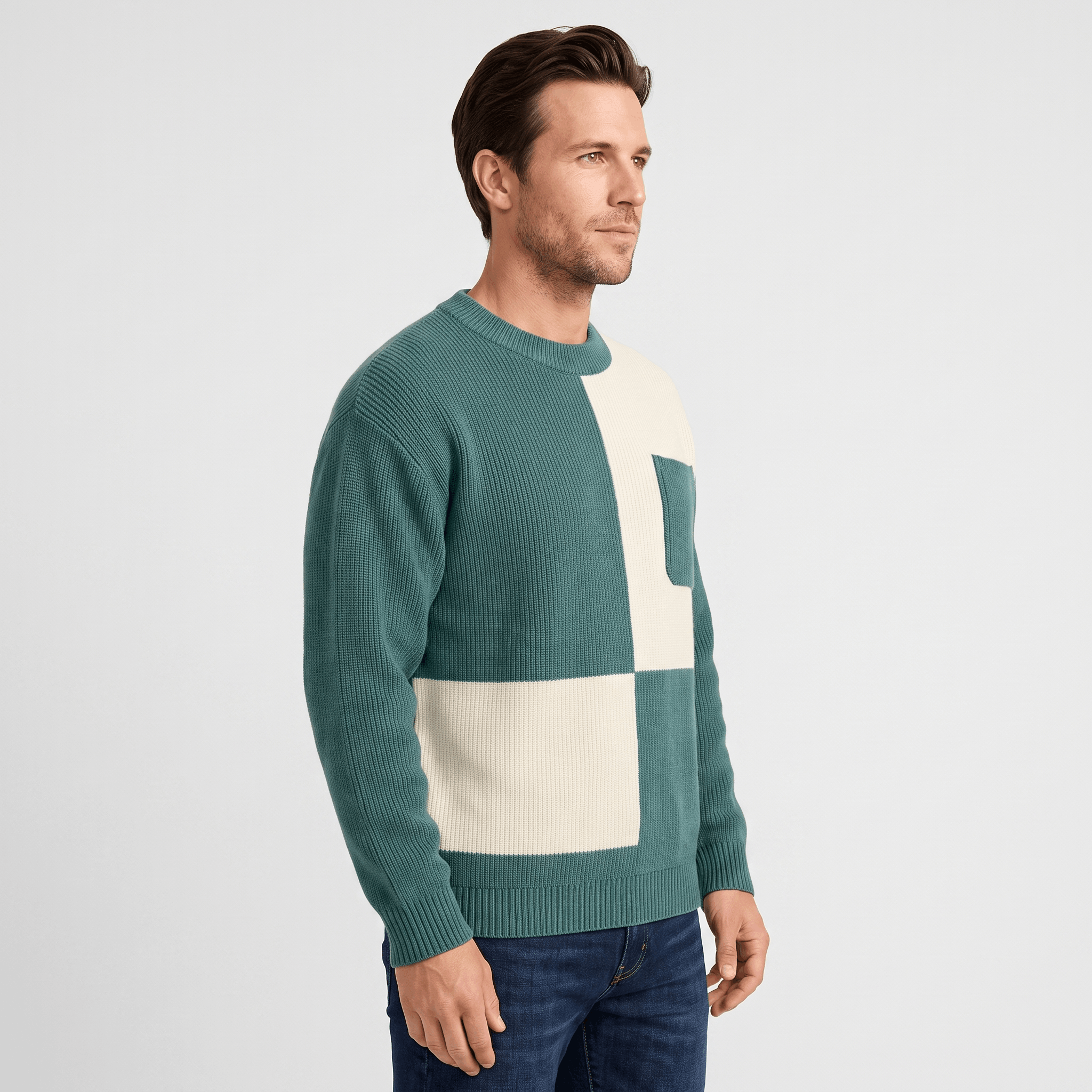 Kenneth Ribbed Knit Sweater – Geometric Color Block Pullover