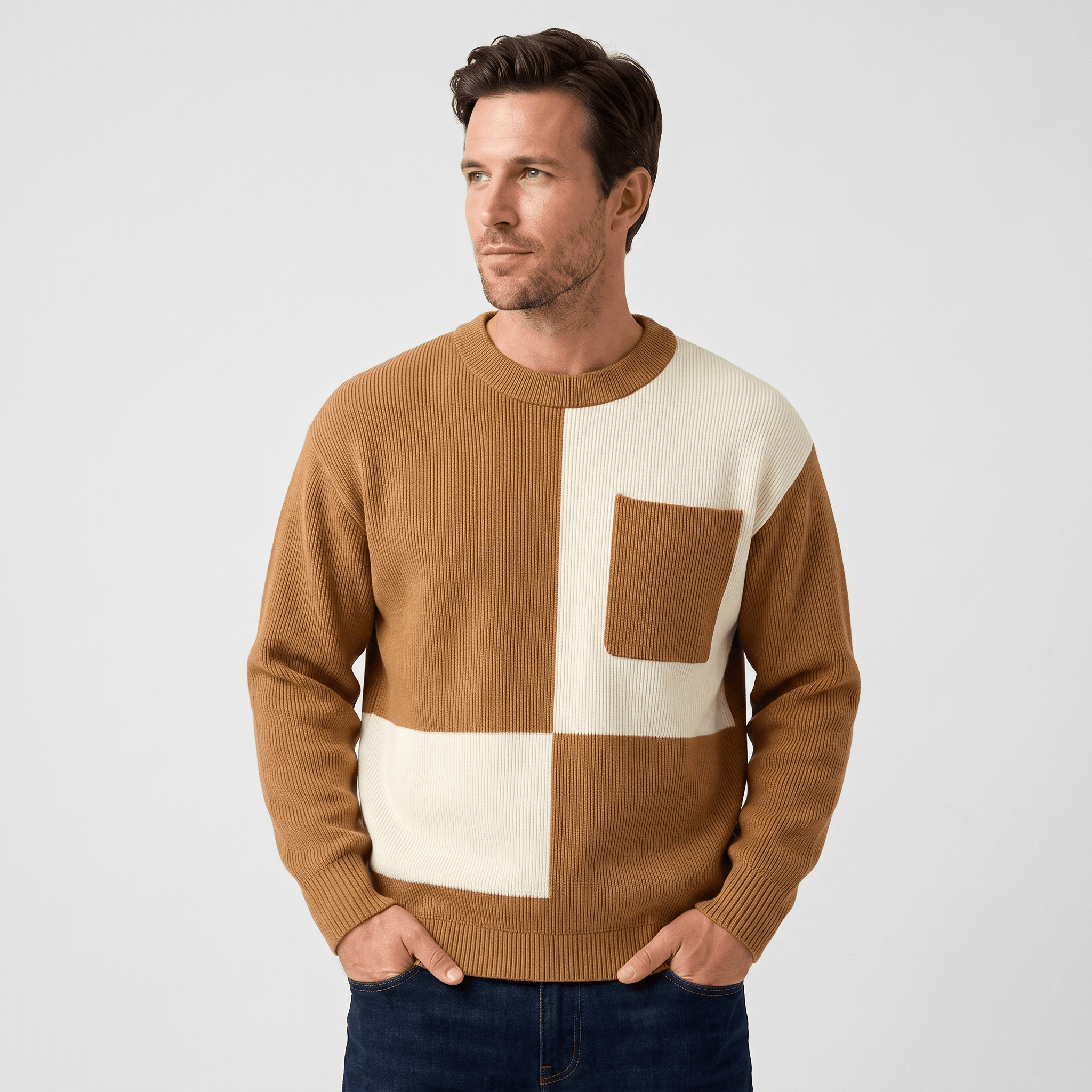 Kenneth Ribbed Knit Sweater – Geometric Color Block Pullover
