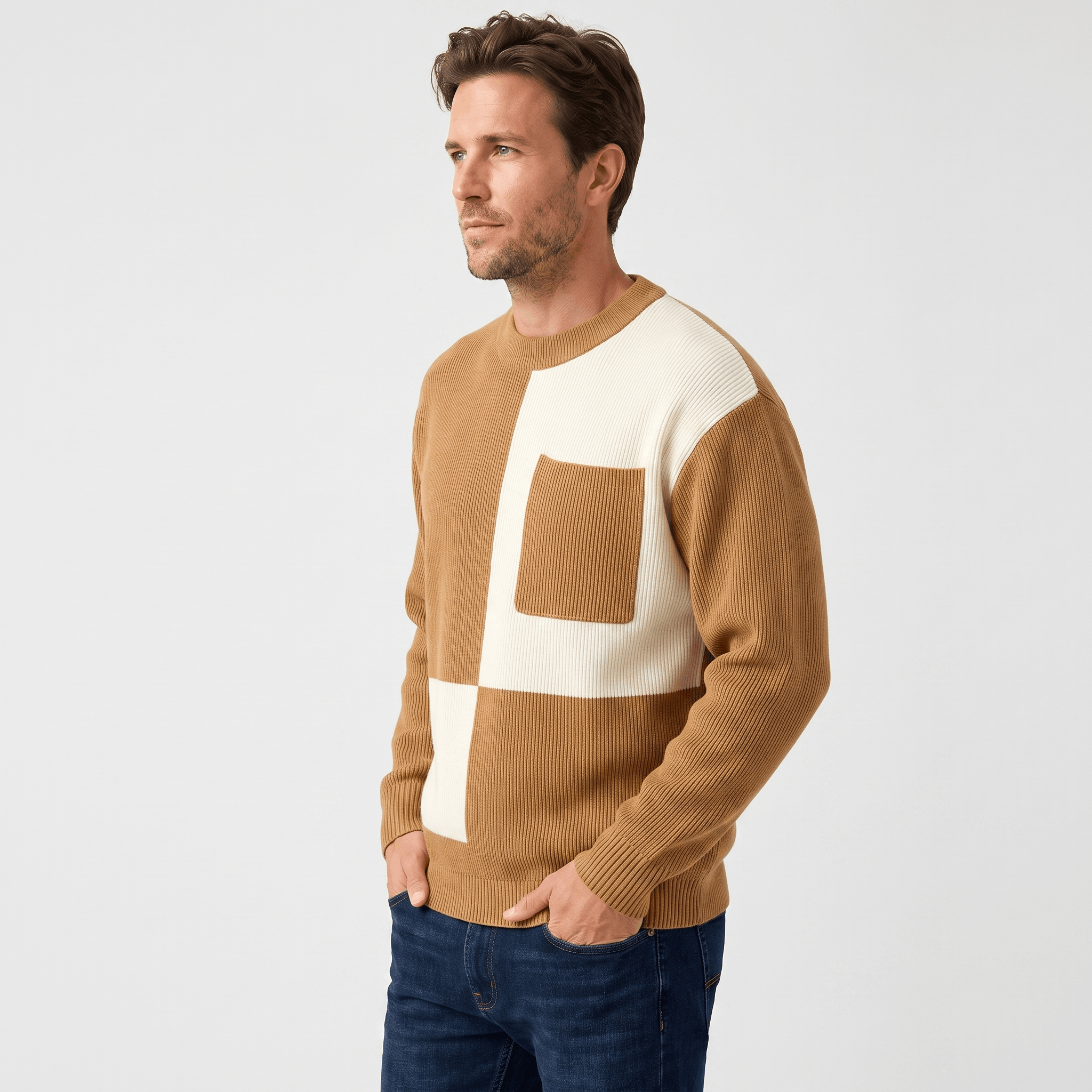 Kenneth Ribbed Knit Sweater – Geometric Color Block Pullover