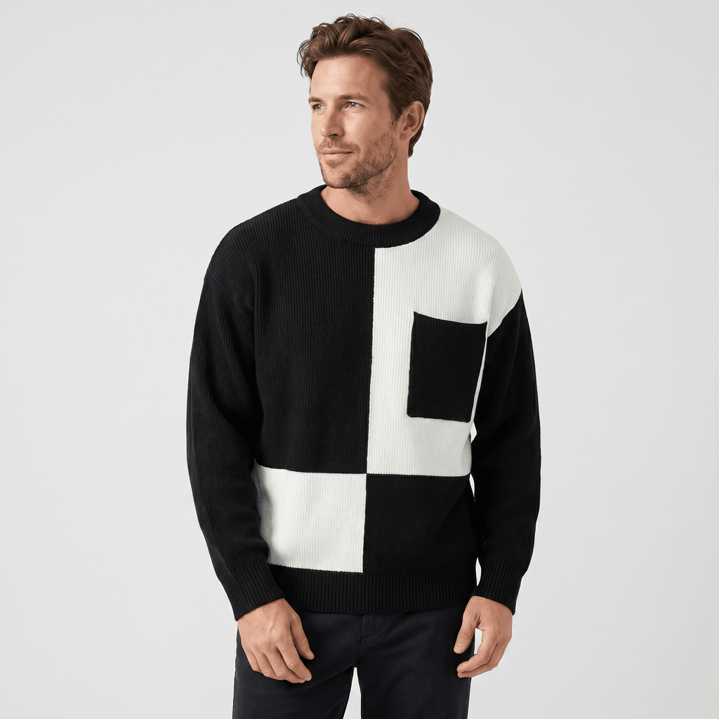 Kenneth Ribbed Knit Sweater – Geometric Color Block Pullover