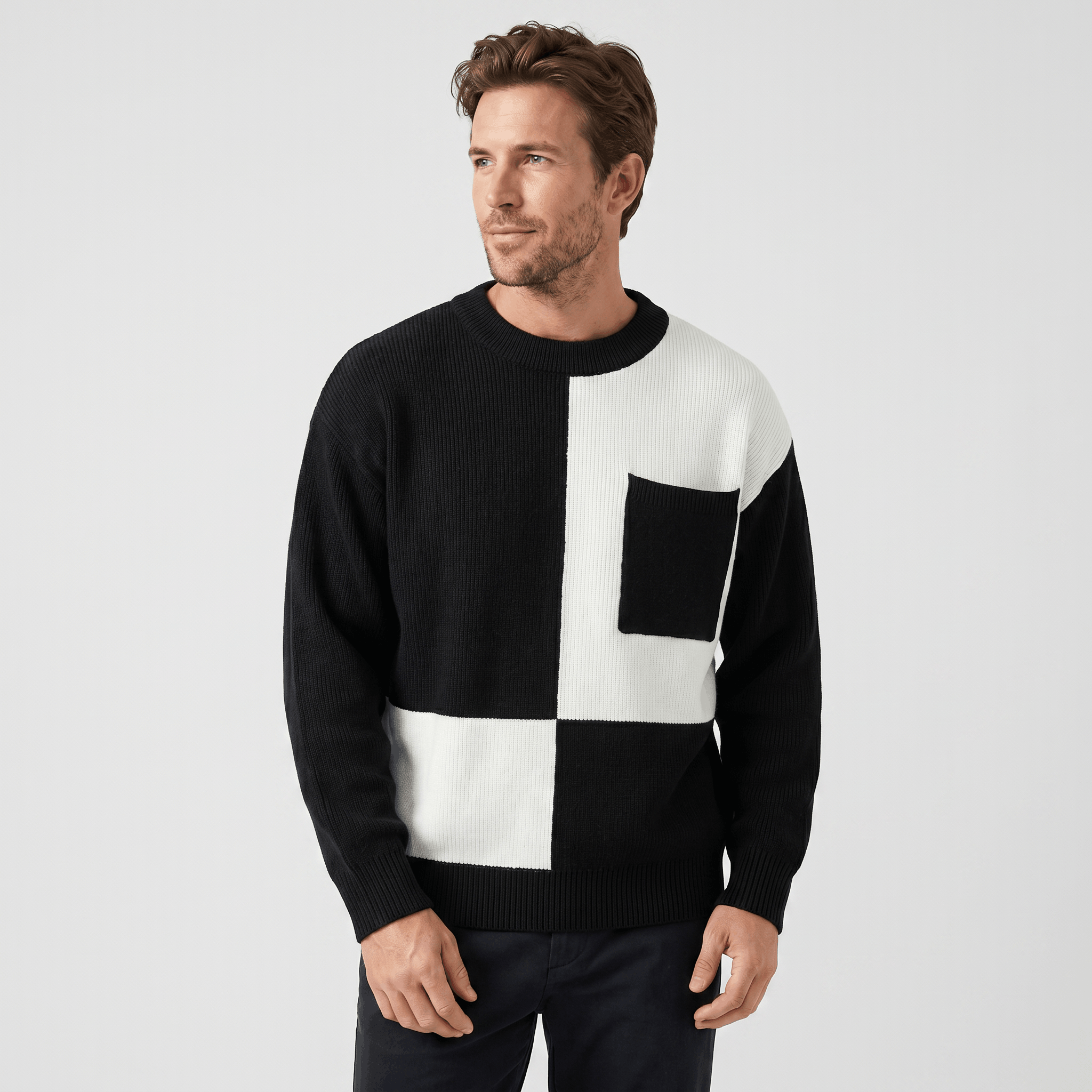 Kenneth Ribbed Knit Sweater – Geometric Color Block Pullover