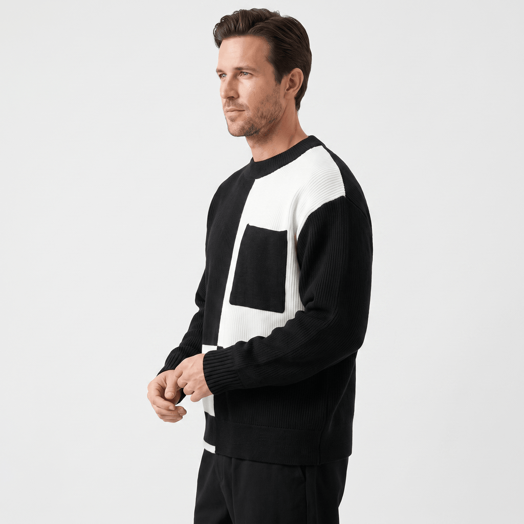 Kenneth Ribbed Knit Sweater – Geometric Color Block Pullover