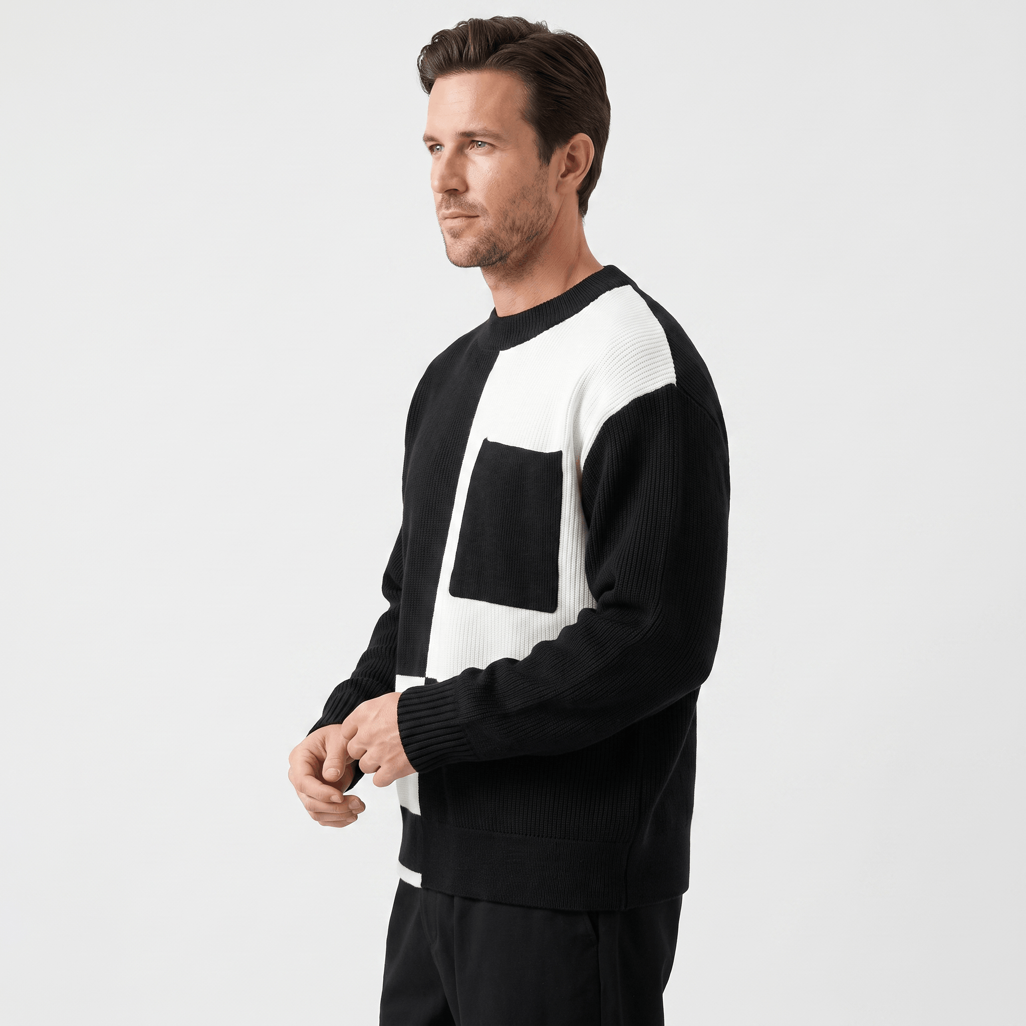 Kenneth Ribbed Knit Sweater – Geometric Color Block Pullover