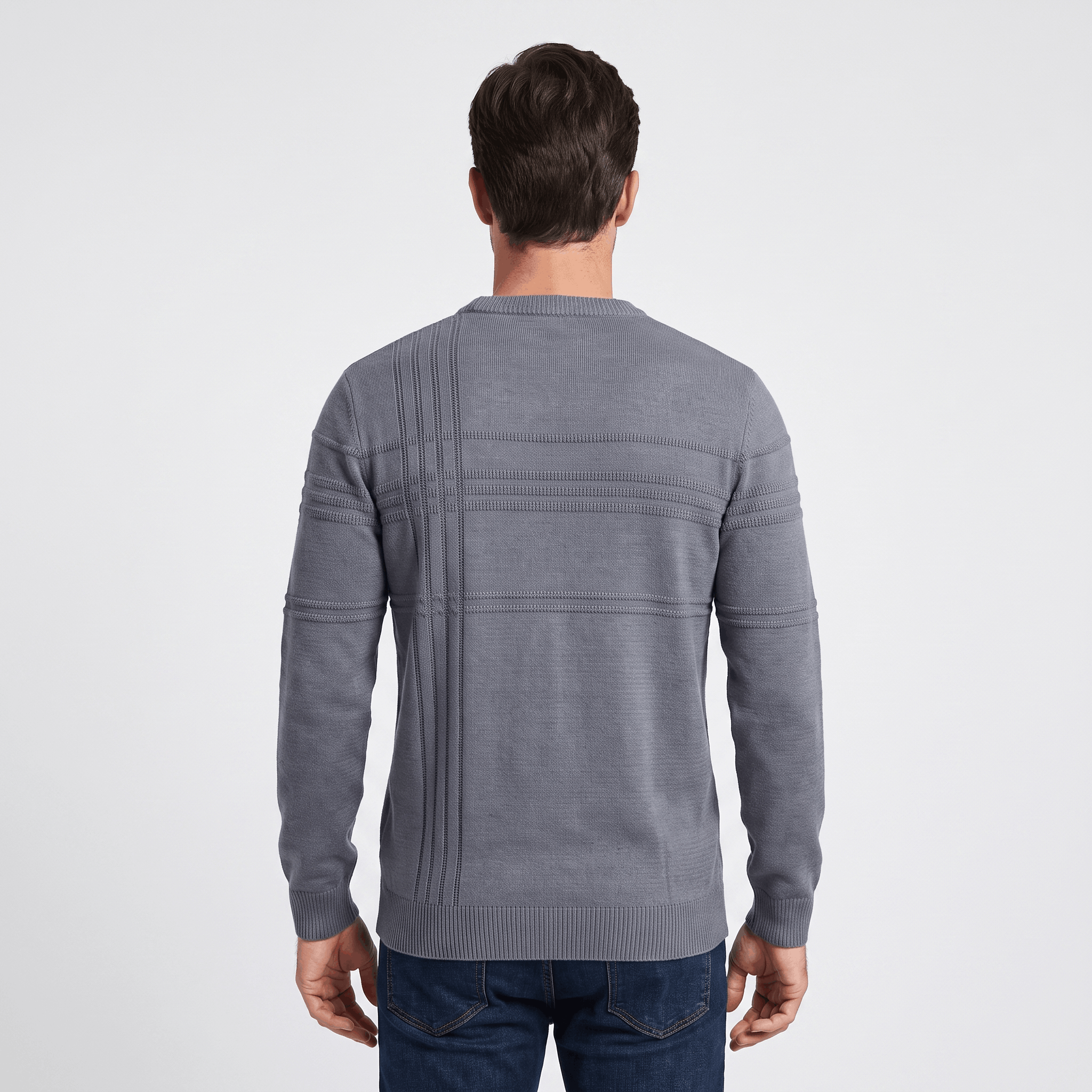 Marcus Cotton Knit Sweater – Crosshatch Crew Neck Pullover