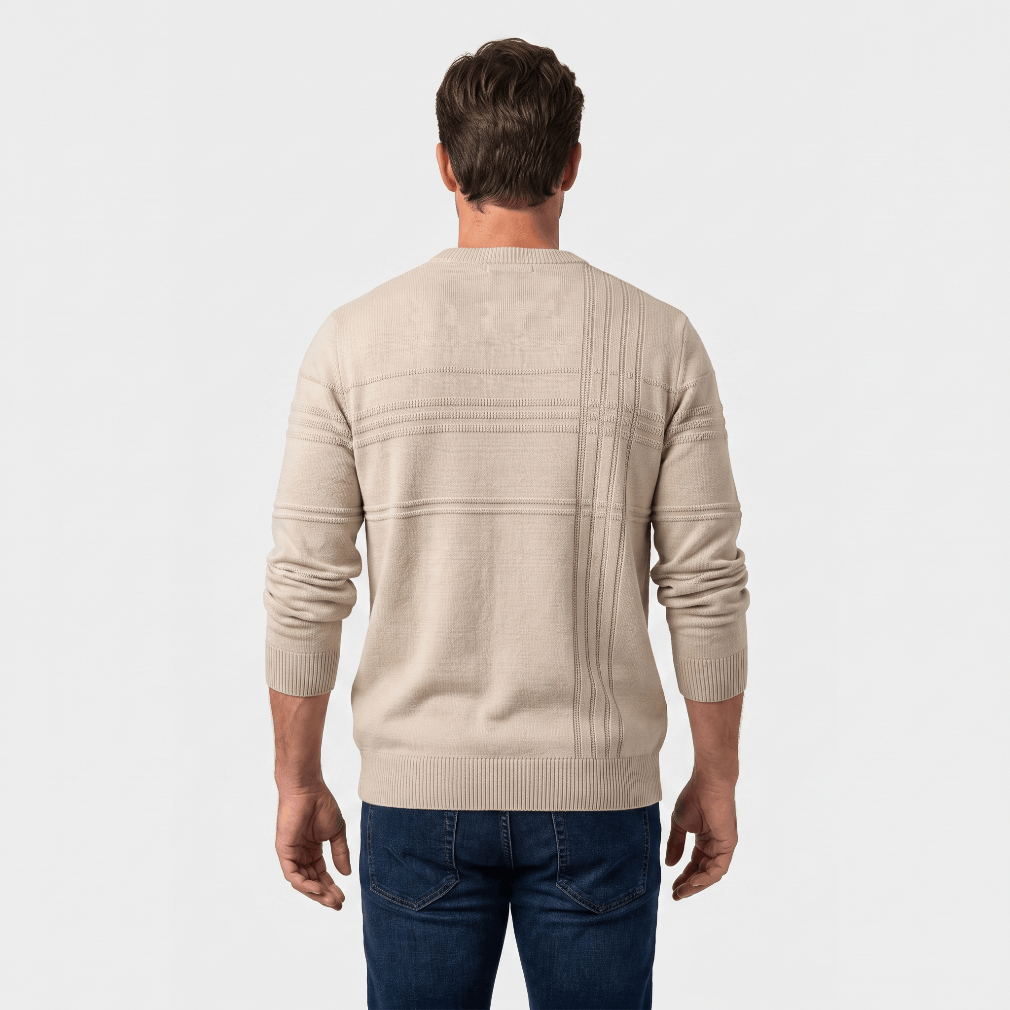 Marcus Cotton Knit Sweater – Crosshatch Crew Neck Pullover