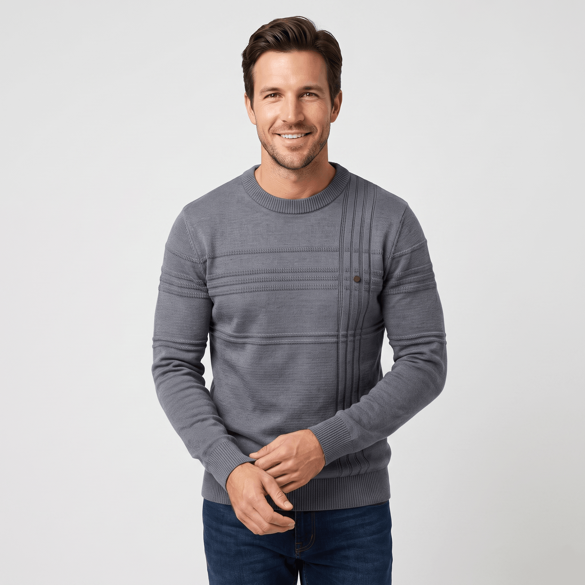 Marcus Cotton Knit Sweater – Crosshatch Crew Neck Pullover