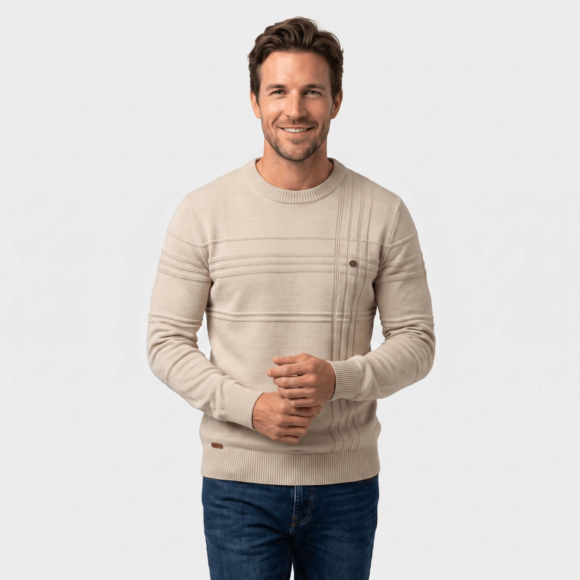 Marcus Cotton Knit Sweater – Crosshatch Crew Neck Pullover