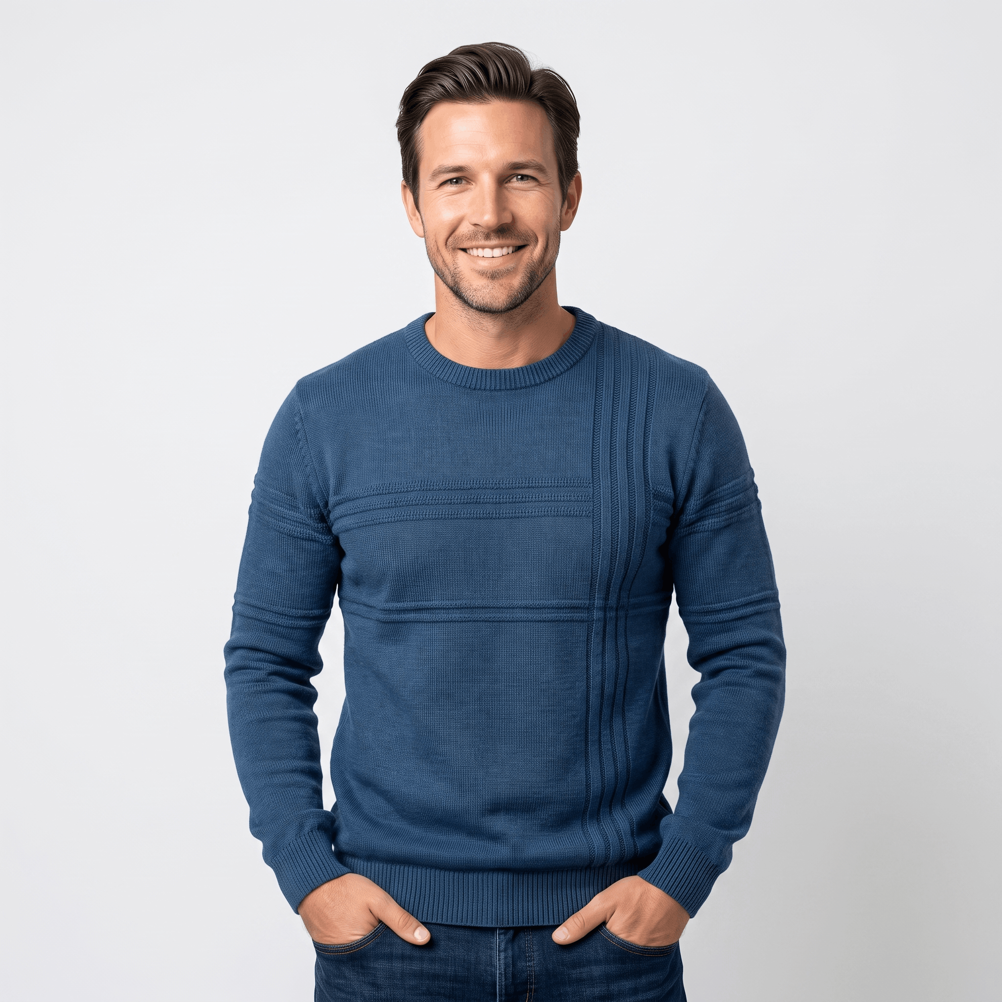 Marcus Cotton Knit Sweater – Crosshatch Crew Neck Pullover