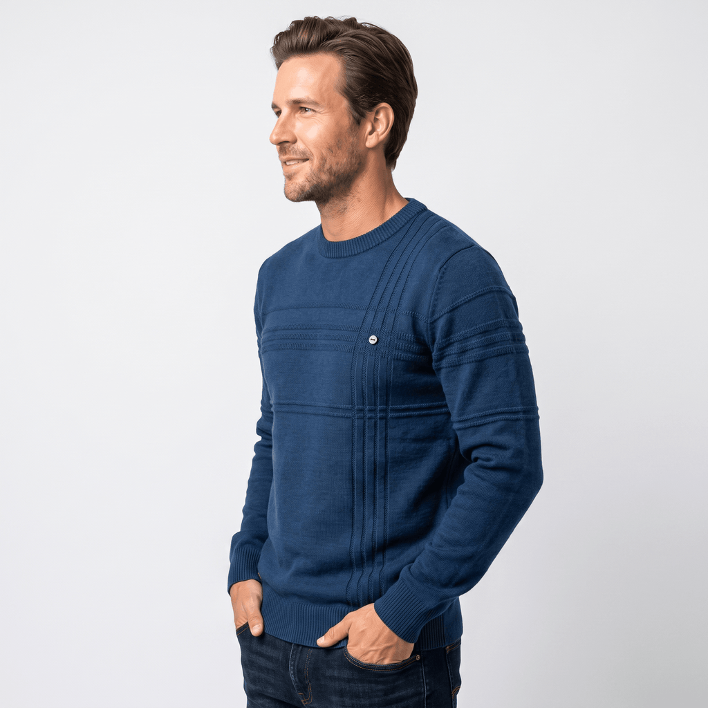 Marcus Cotton Knit Sweater – Crosshatch Crew Neck Pullover