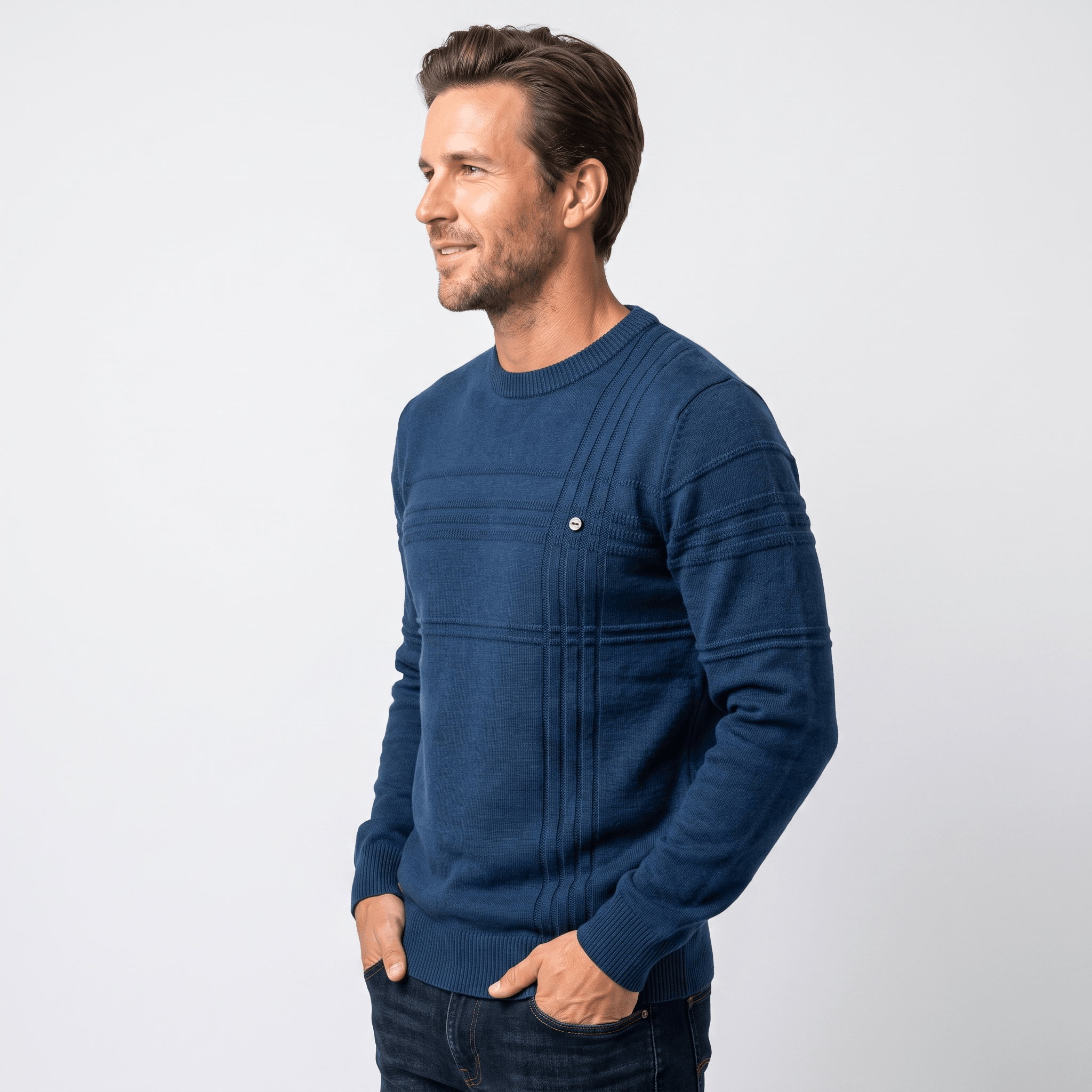 Marcus Cotton Knit Sweater – Crosshatch Crew Neck Pullover