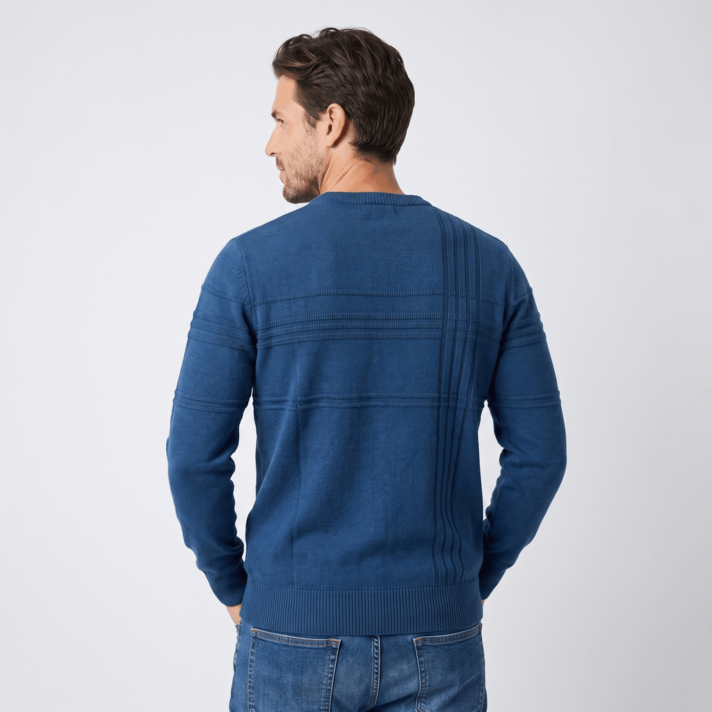 Marcus Cotton Knit Sweater – Crosshatch Crew Neck Pullover