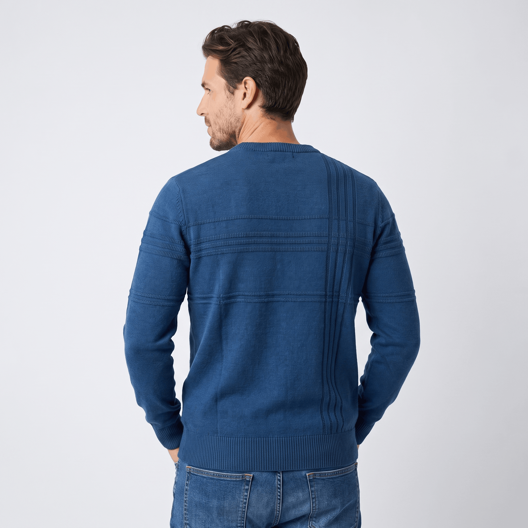 Marcus Cotton Knit Sweater – Crosshatch Crew Neck Pullover