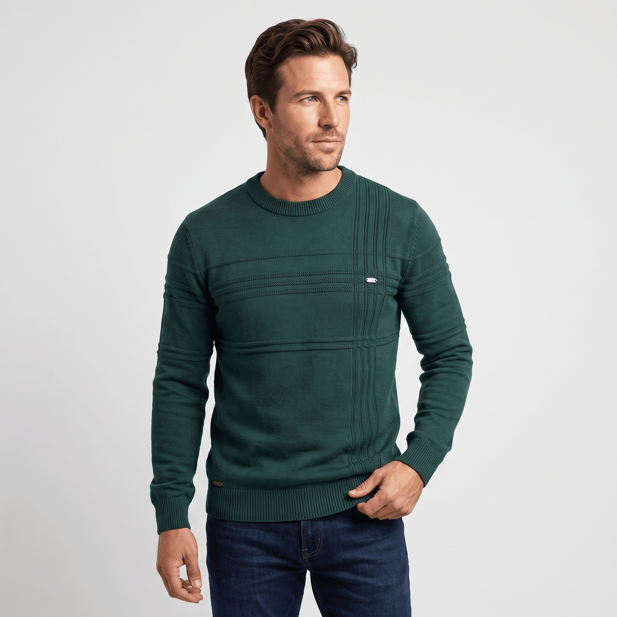 Marcus Cotton Knit Sweater – Crosshatch Crew Neck Pullover