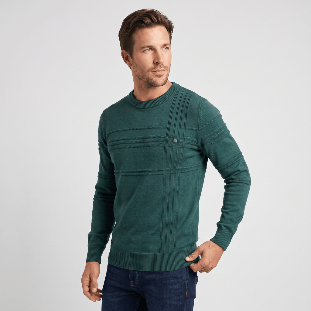 Marcus Cotton Knit Sweater – Crosshatch Crew Neck Pullover