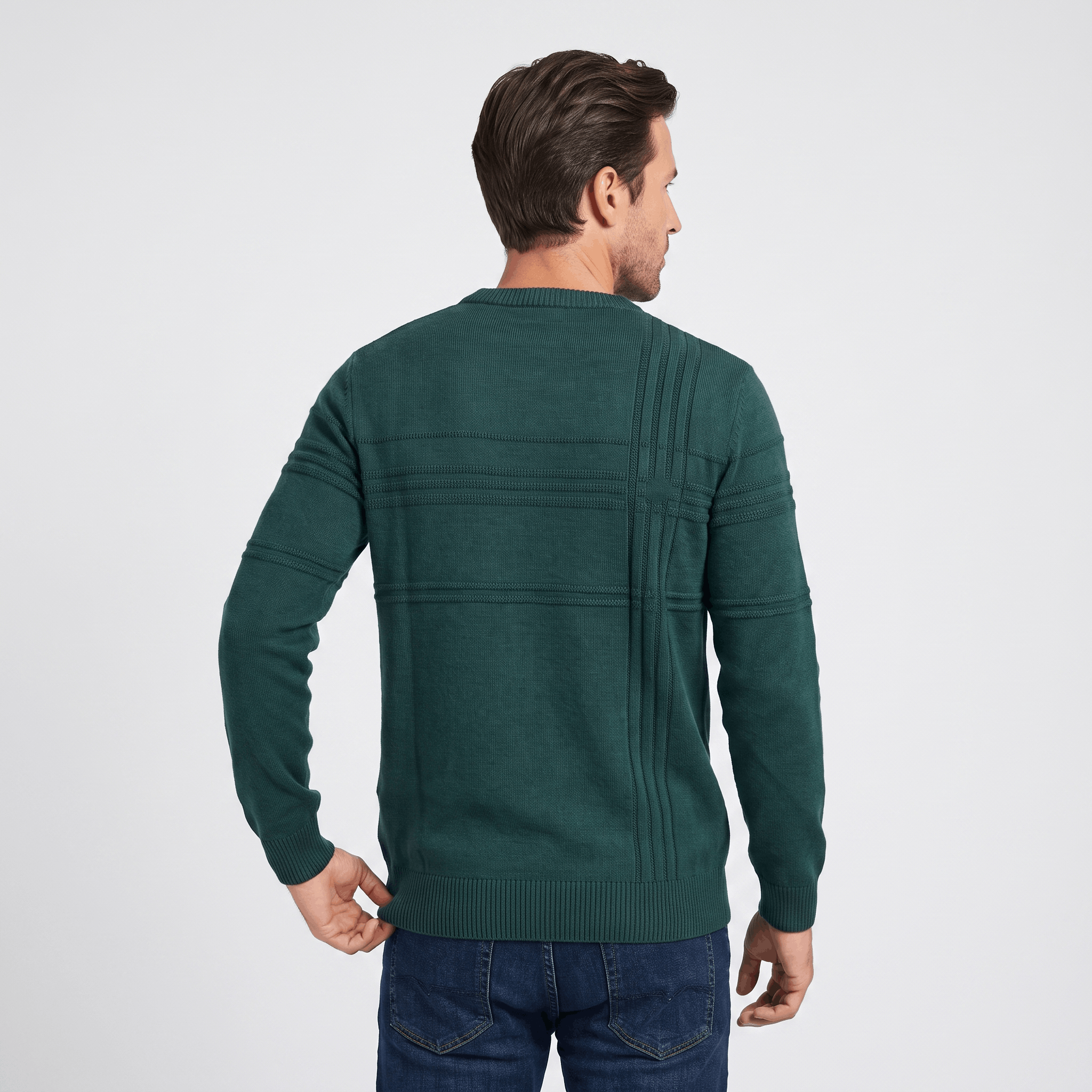 Marcus Cotton Knit Sweater – Crosshatch Crew Neck Pullover