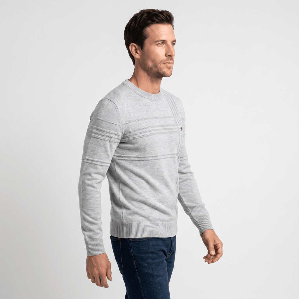 Marcus Cotton Knit Sweater – Crosshatch Crew Neck Pullover