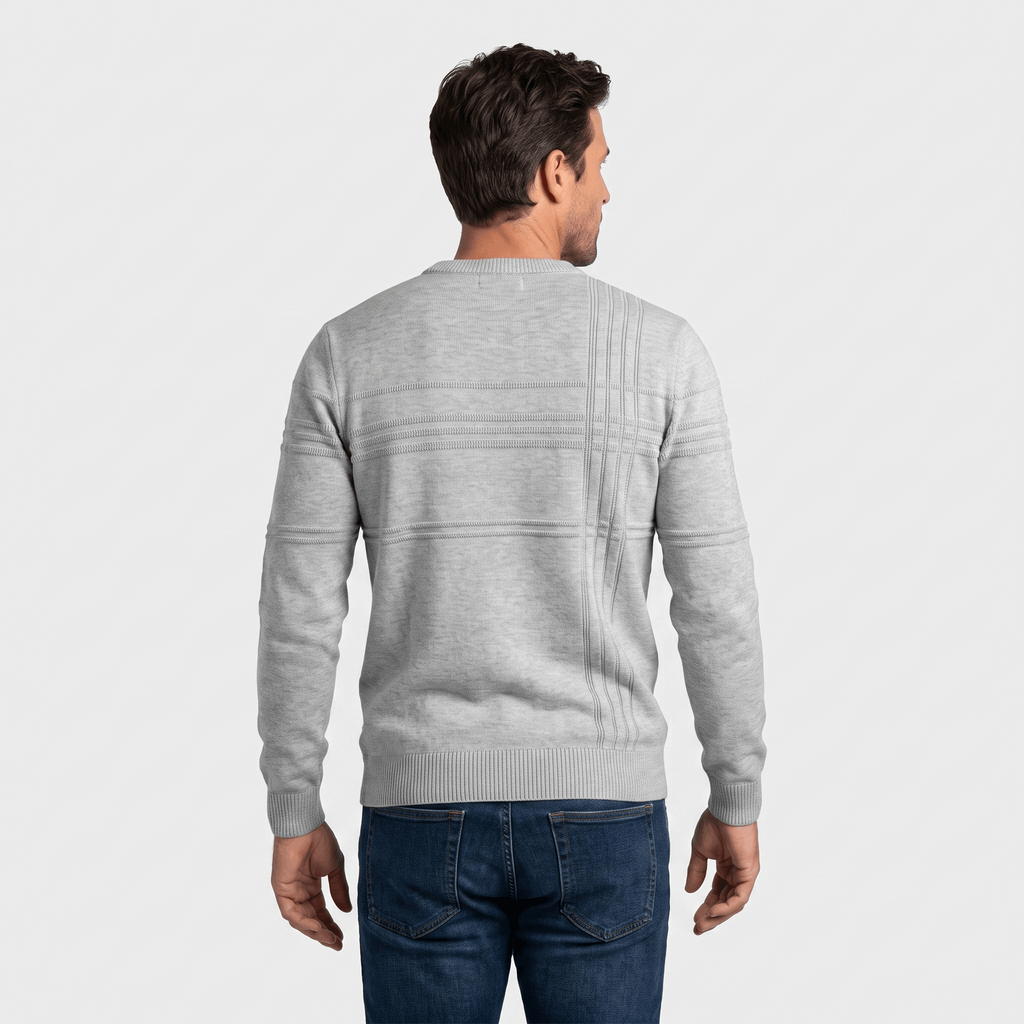Marcus Cotton Knit Sweater – Crosshatch Crew Neck Pullover