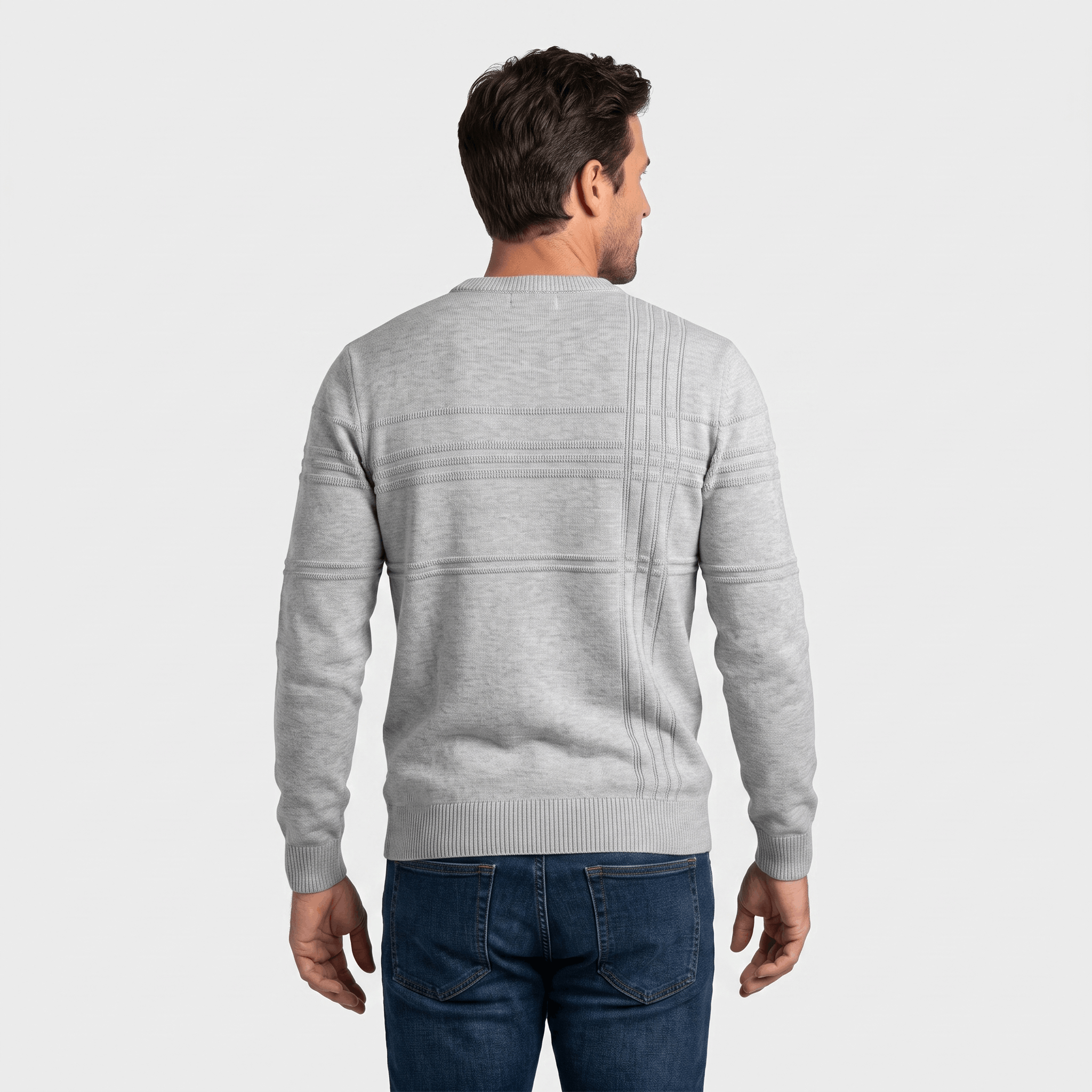 Marcus Cotton Knit Sweater – Crosshatch Crew Neck Pullover