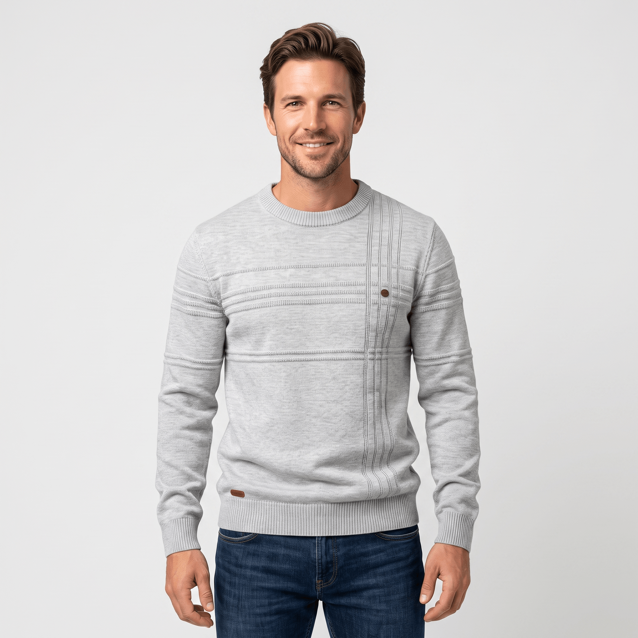 Marcus Cotton Knit Sweater – Crosshatch Crew Neck Pullover