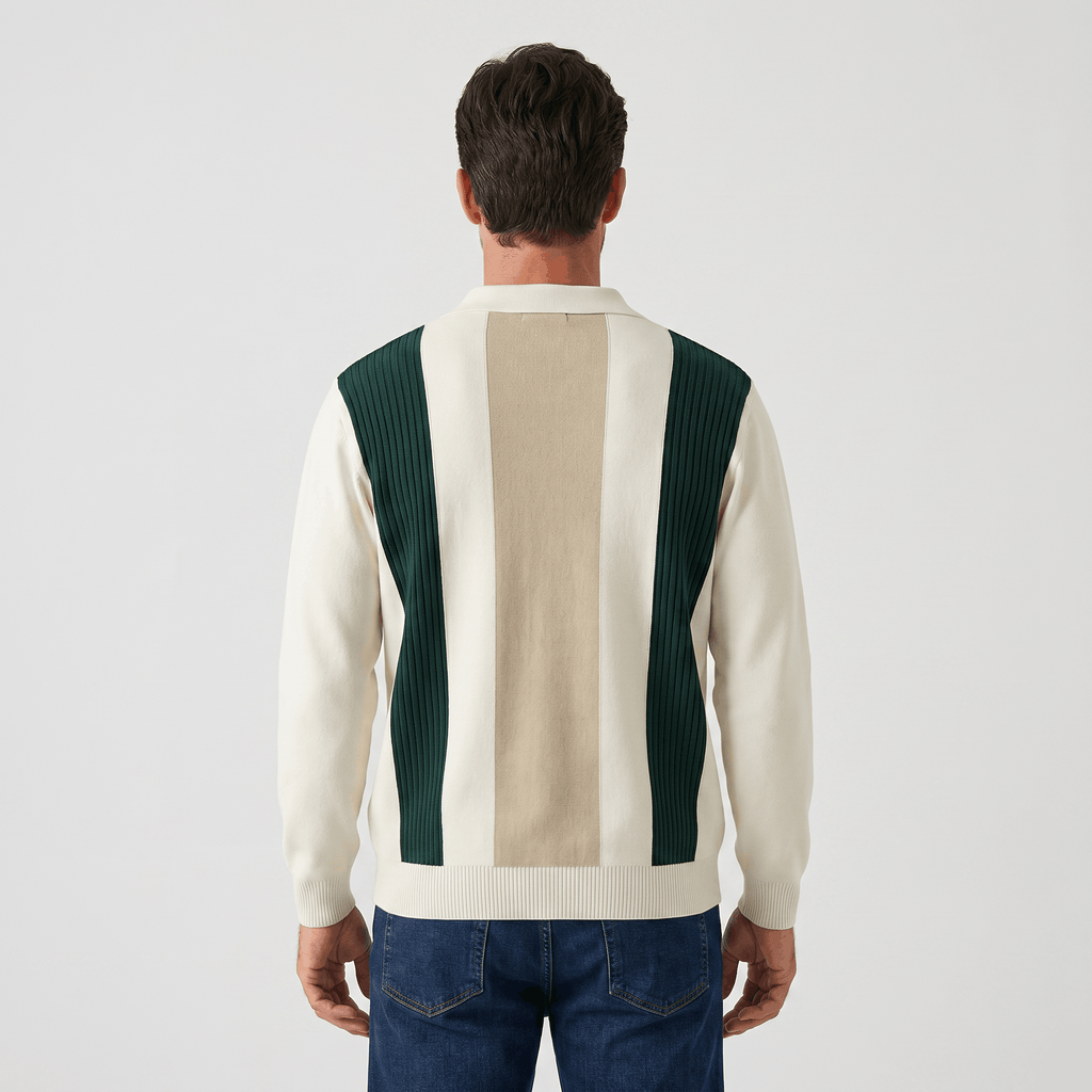 Julian Knit Polo Sweater – Ribbed Color Block Long Sleeve Top