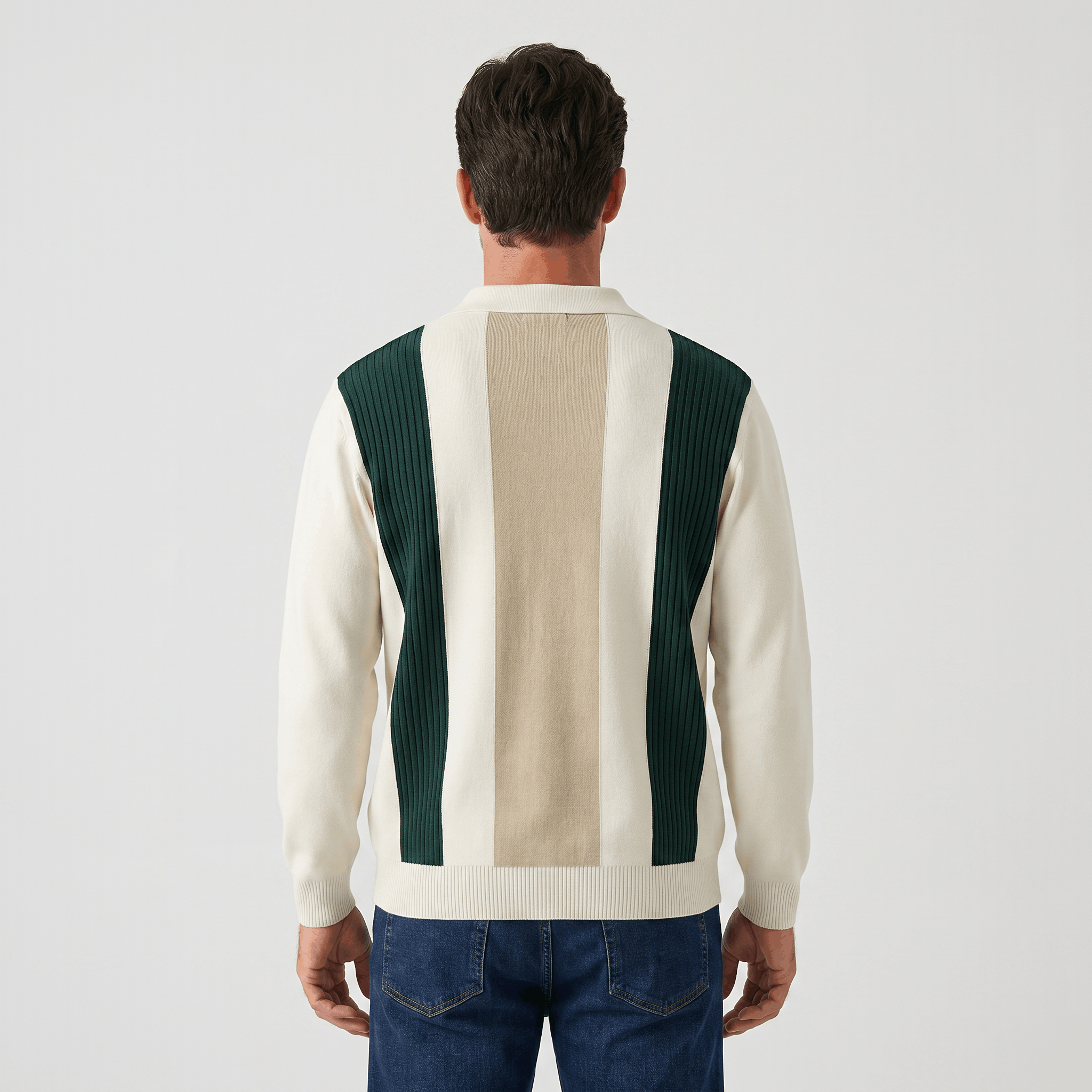 Julian Knit Polo Sweater – Ribbed Color Block Long Sleeve Top