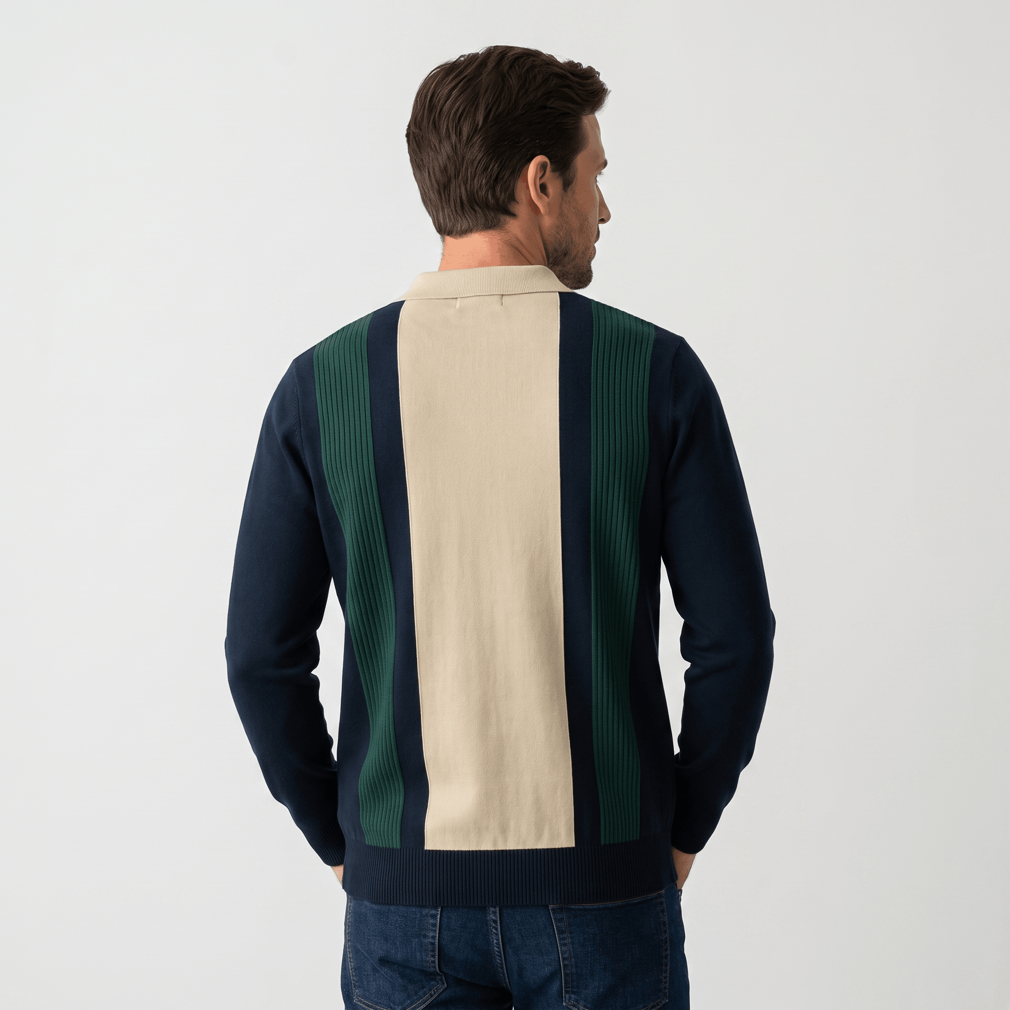 Julian Knit Polo Sweater – Ribbed Color Block Long Sleeve Top