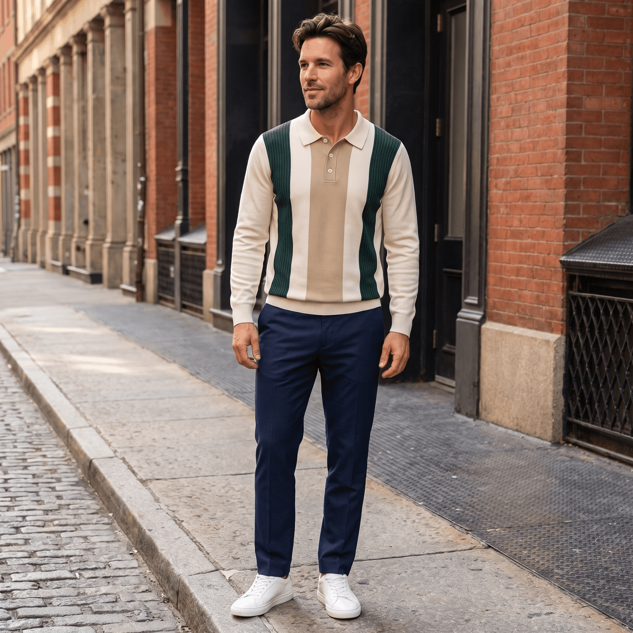 Julian Knit Polo Sweater – Ribbed Color Block Long Sleeve Top