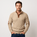 Harrison Cable Knit Sweater – Button Mock Neck Jacquard Pullover