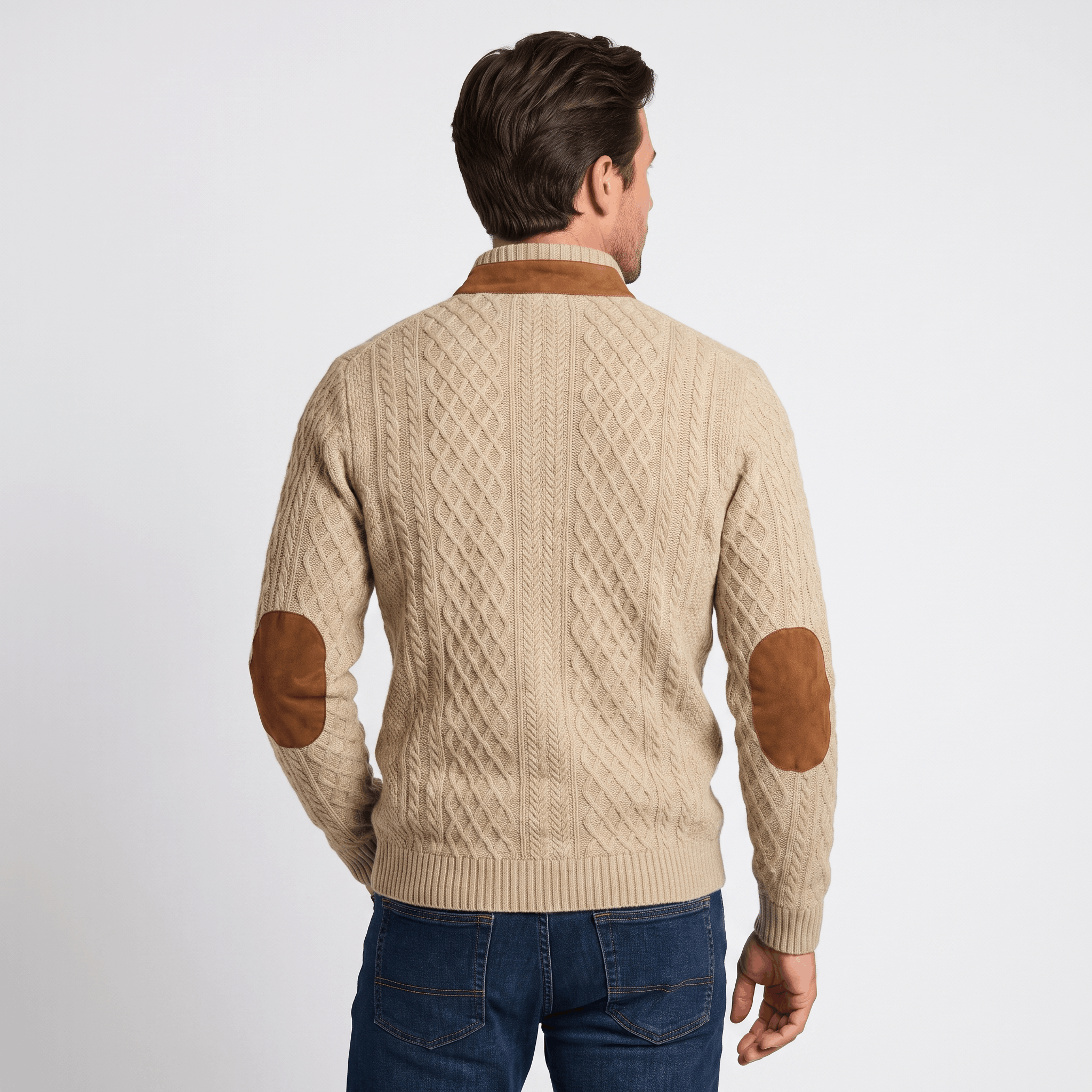 Harrison Cable Knit Sweater – Button Mock Neck Jacquard Pullover