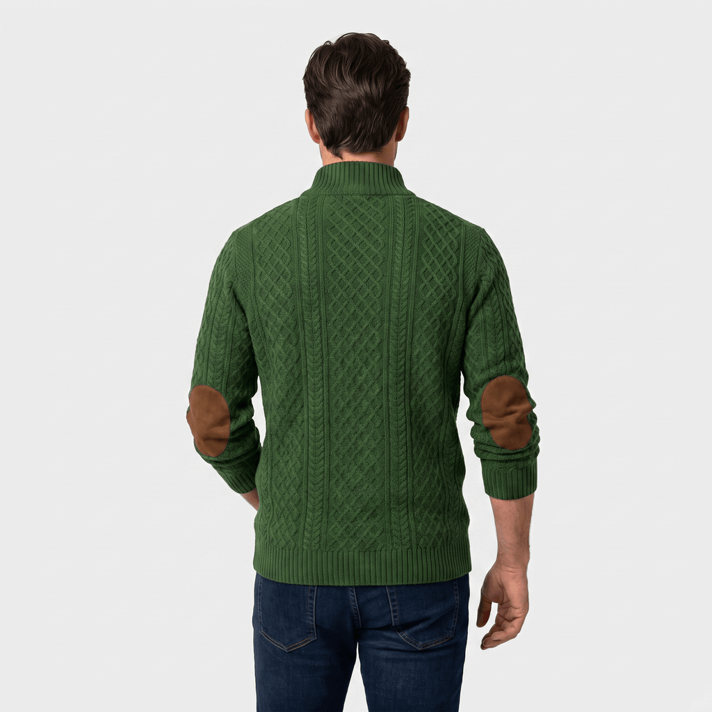 Harrison Cable Knit Sweater – Button Mock Neck Jacquard Pullover