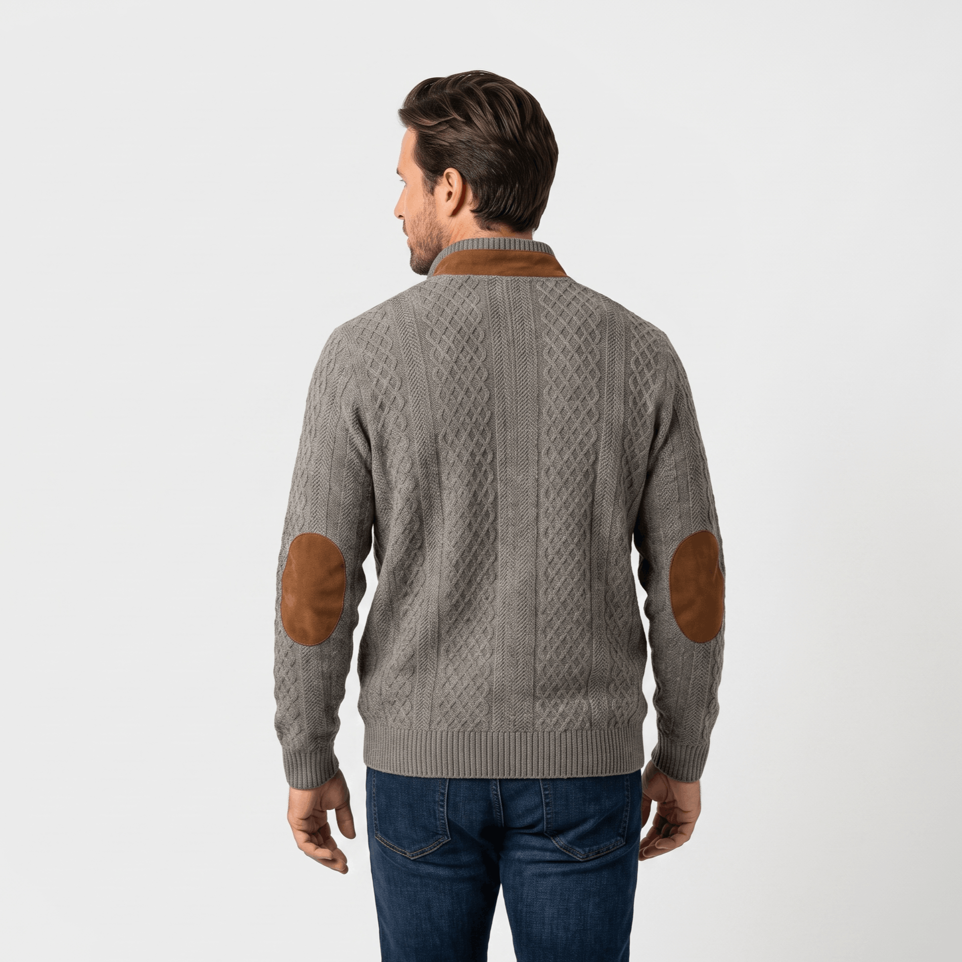 Harrison Cable Knit Sweater – Button Mock Neck Jacquard Pullover
