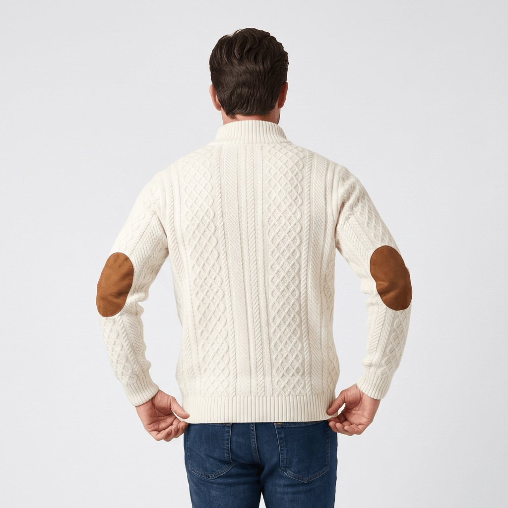 Harrison Cable Knit Sweater – Button Mock Neck Jacquard Pullover