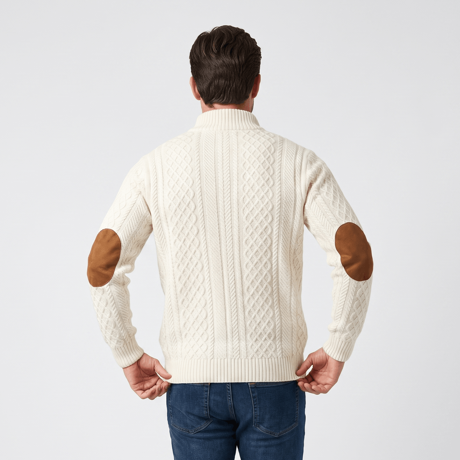 Harrison Cable Knit Sweater – Button Mock Neck Jacquard Pullover