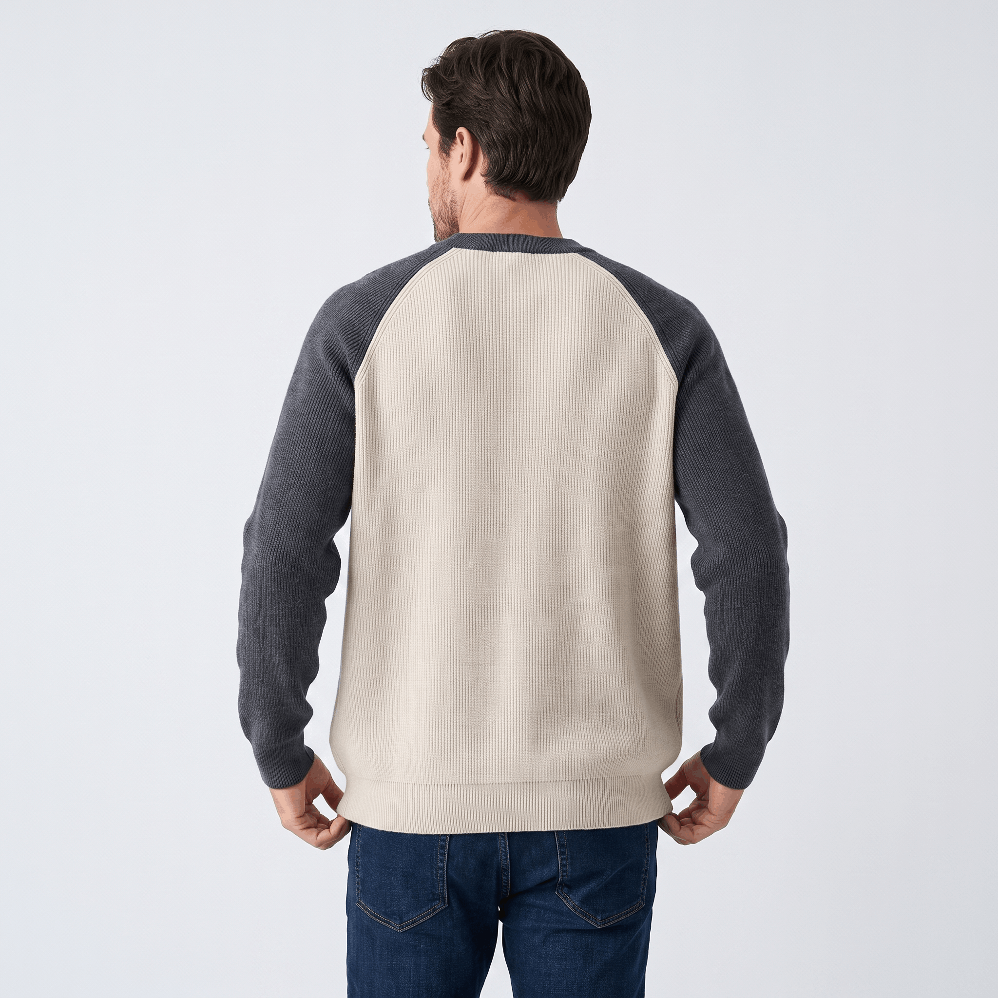 Ruben Wool Blend Sweater – Two-Tone Raglan Crew Neck Pullover