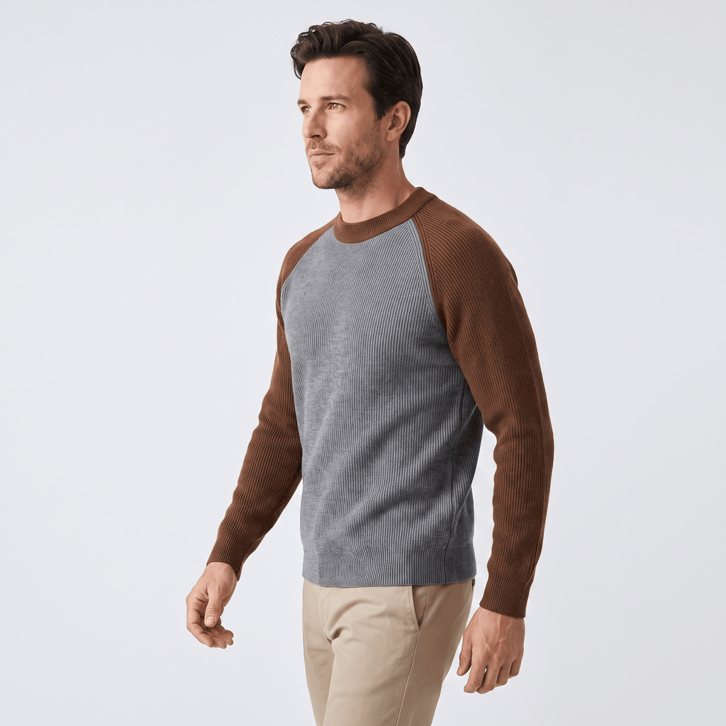 Ruben Wool Blend Sweater – Two-Tone Raglan Crew Neck Pullover