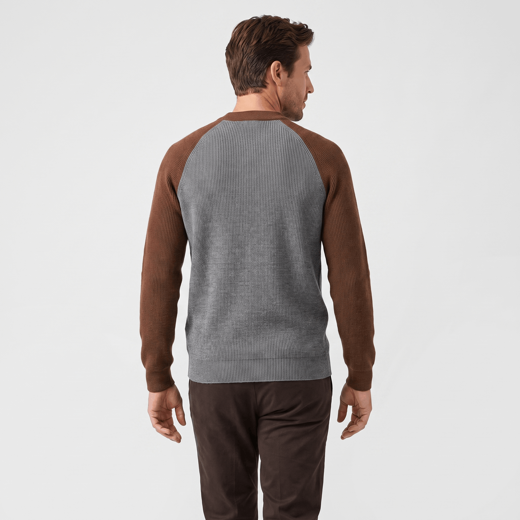 Ruben Wool Blend Sweater – Two-Tone Raglan Crew Neck Pullover