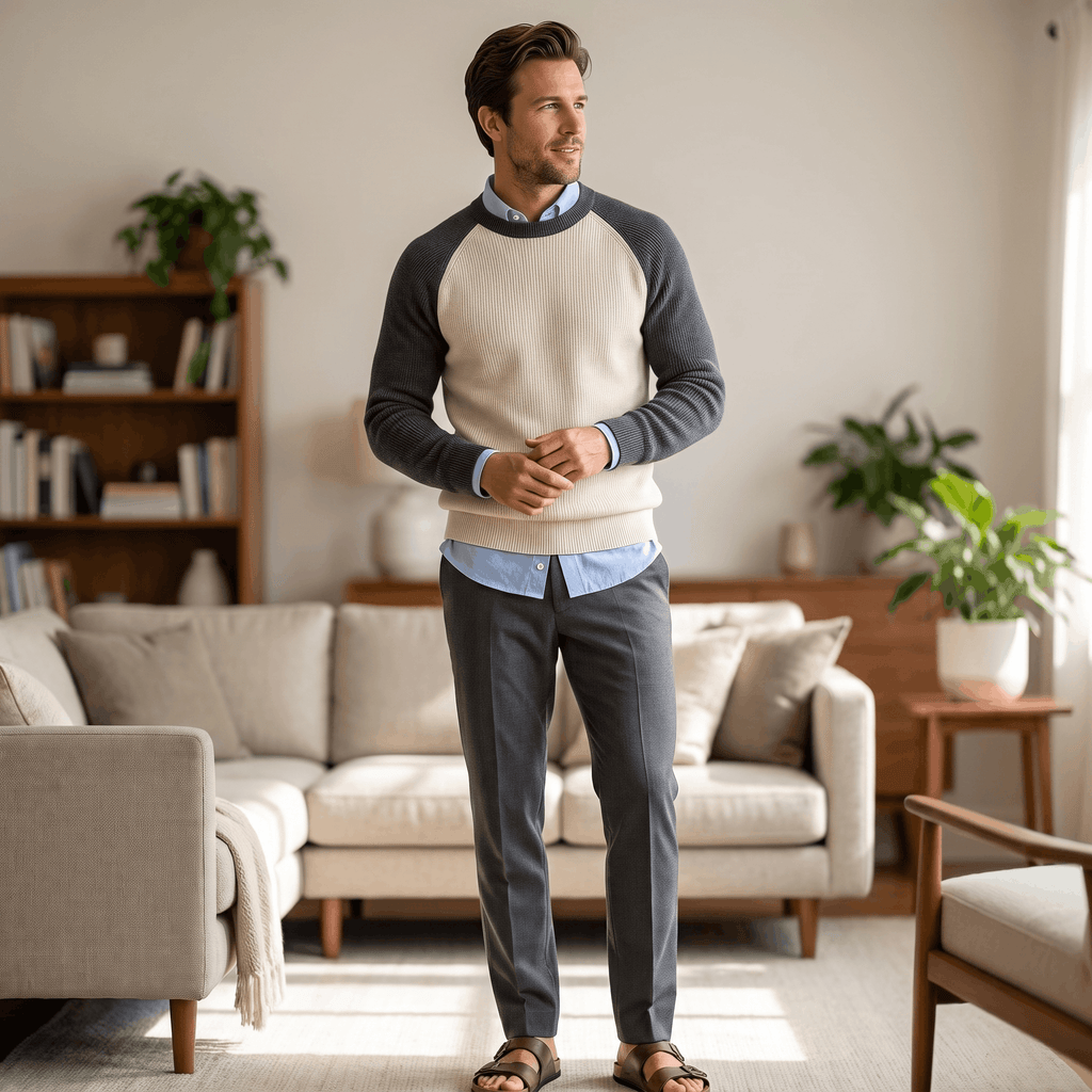 Ruben Wool Blend Sweater – Two-Tone Raglan Crew Neck Pullover