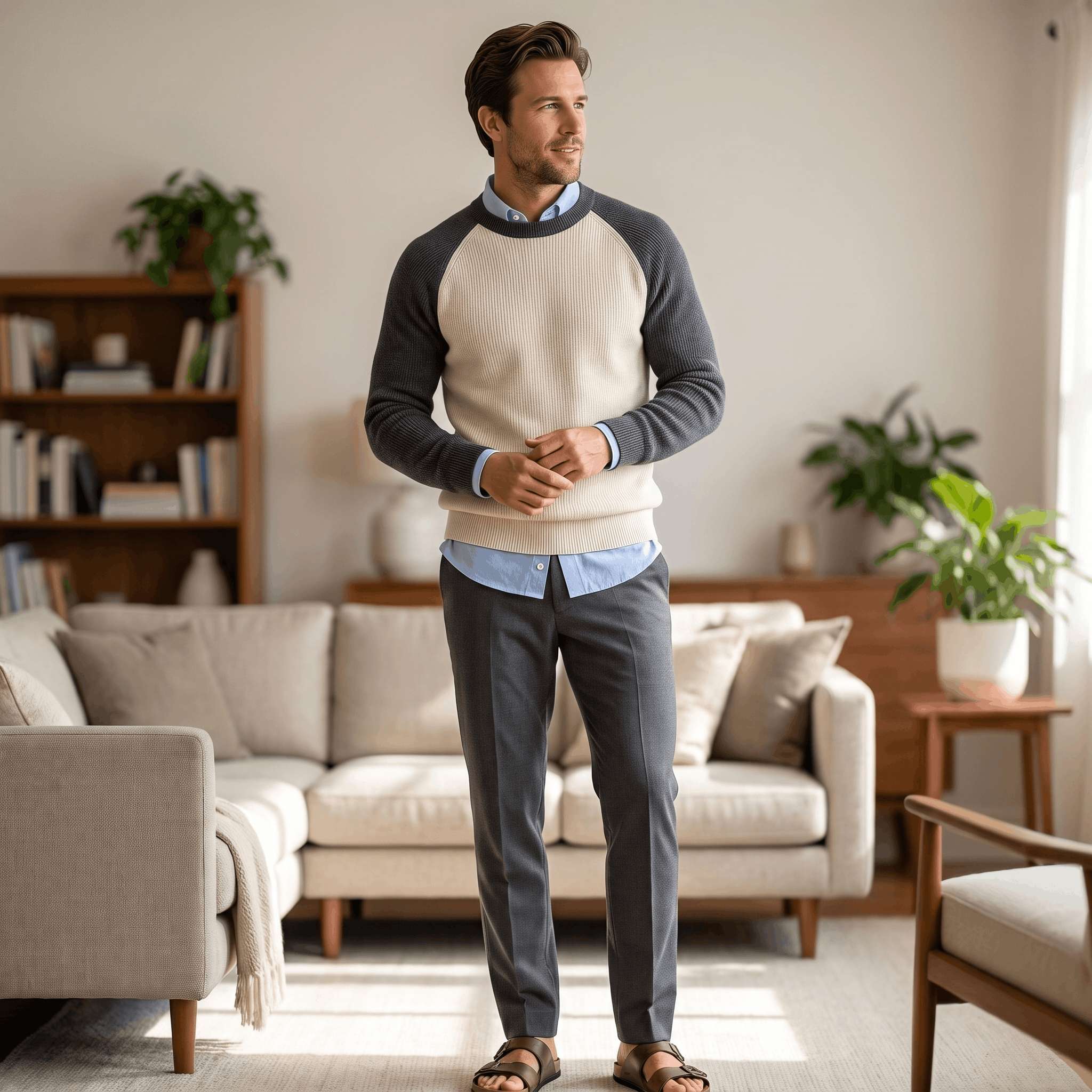 Ruben Wool Blend Sweater – Two-Tone Raglan Crew Neck Pullover