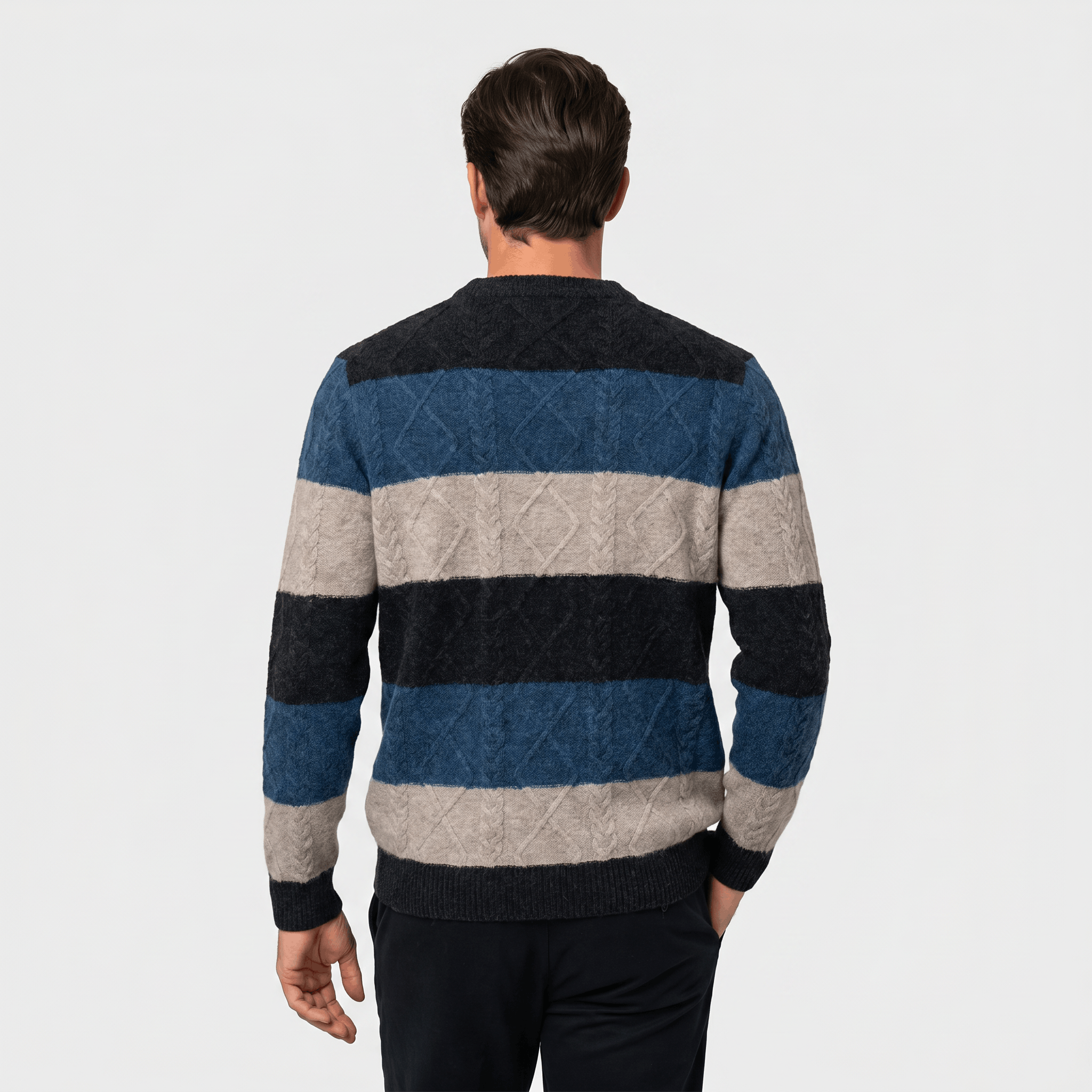 Philippe Wool Blend Sweater – Jacquard Stripe Crew Neck Pullover