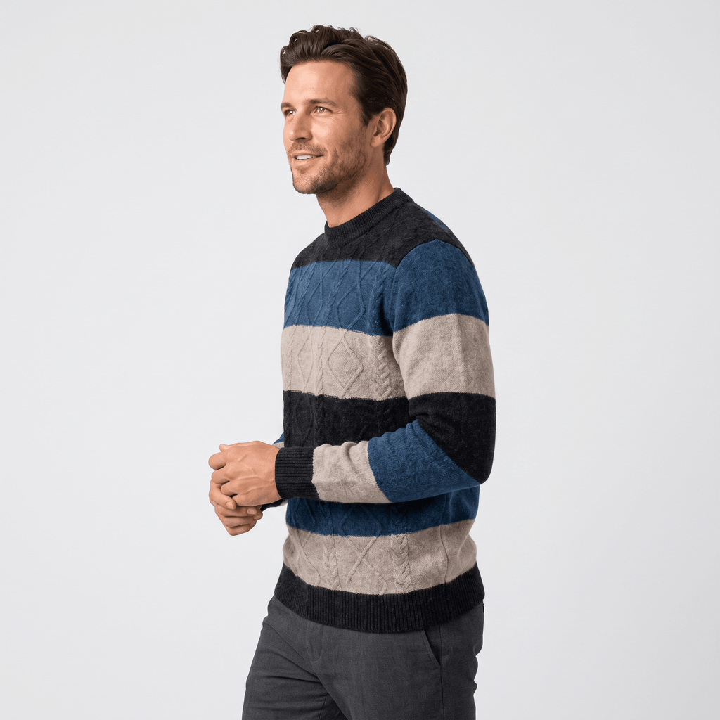 Philippe Wool Blend Sweater – Jacquard Stripe Crew Neck Pullover